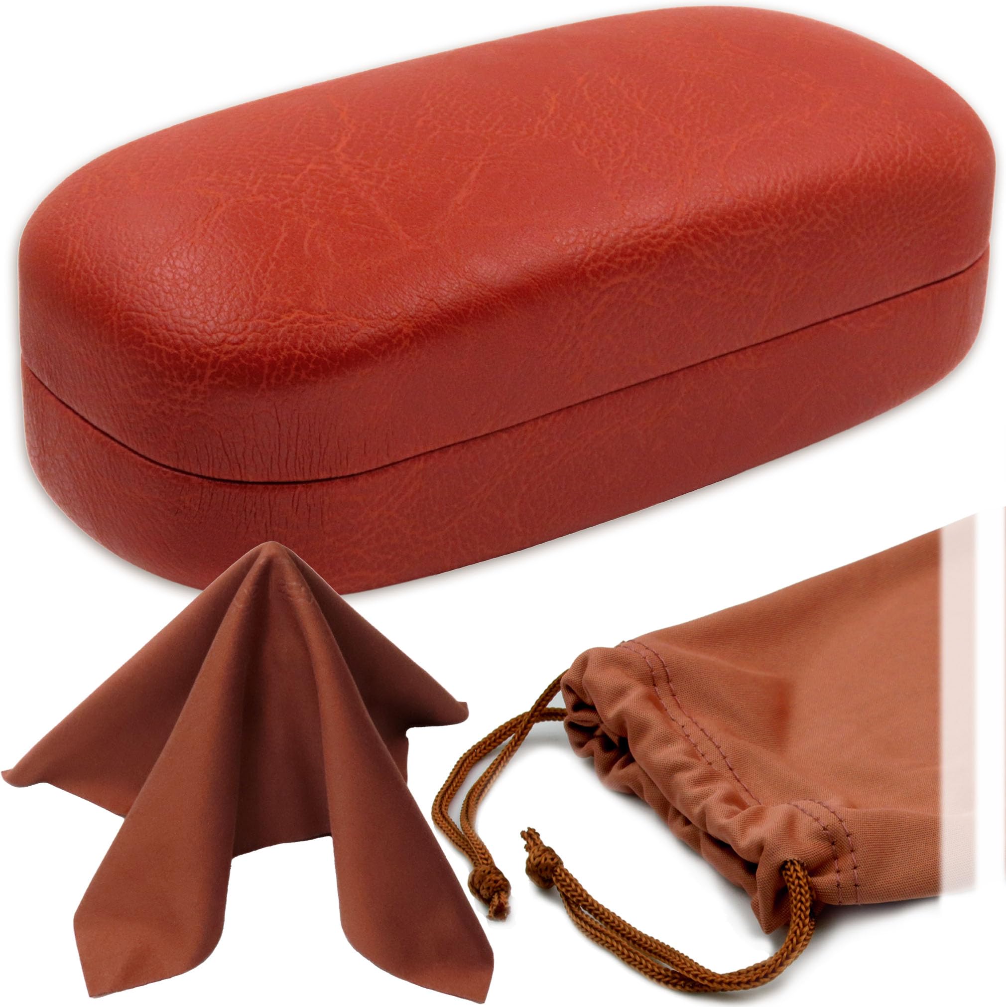 Extra Large Hard Shell Sunglasses Case for Large Rectangular Frames, Eyeglass Case with Pouch &amp; Cloth