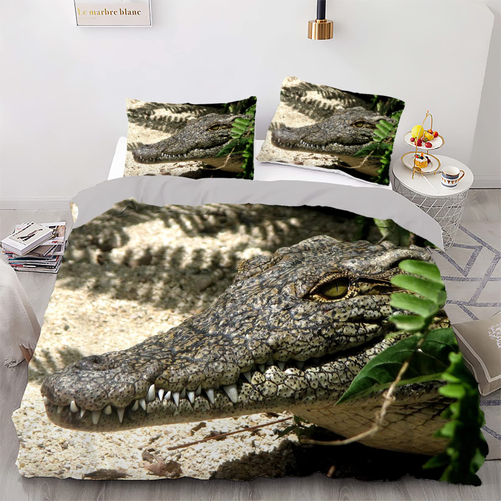 Housse de couette crocodile 160x200 anti-glisse avec fermeture éclair et entretien facile