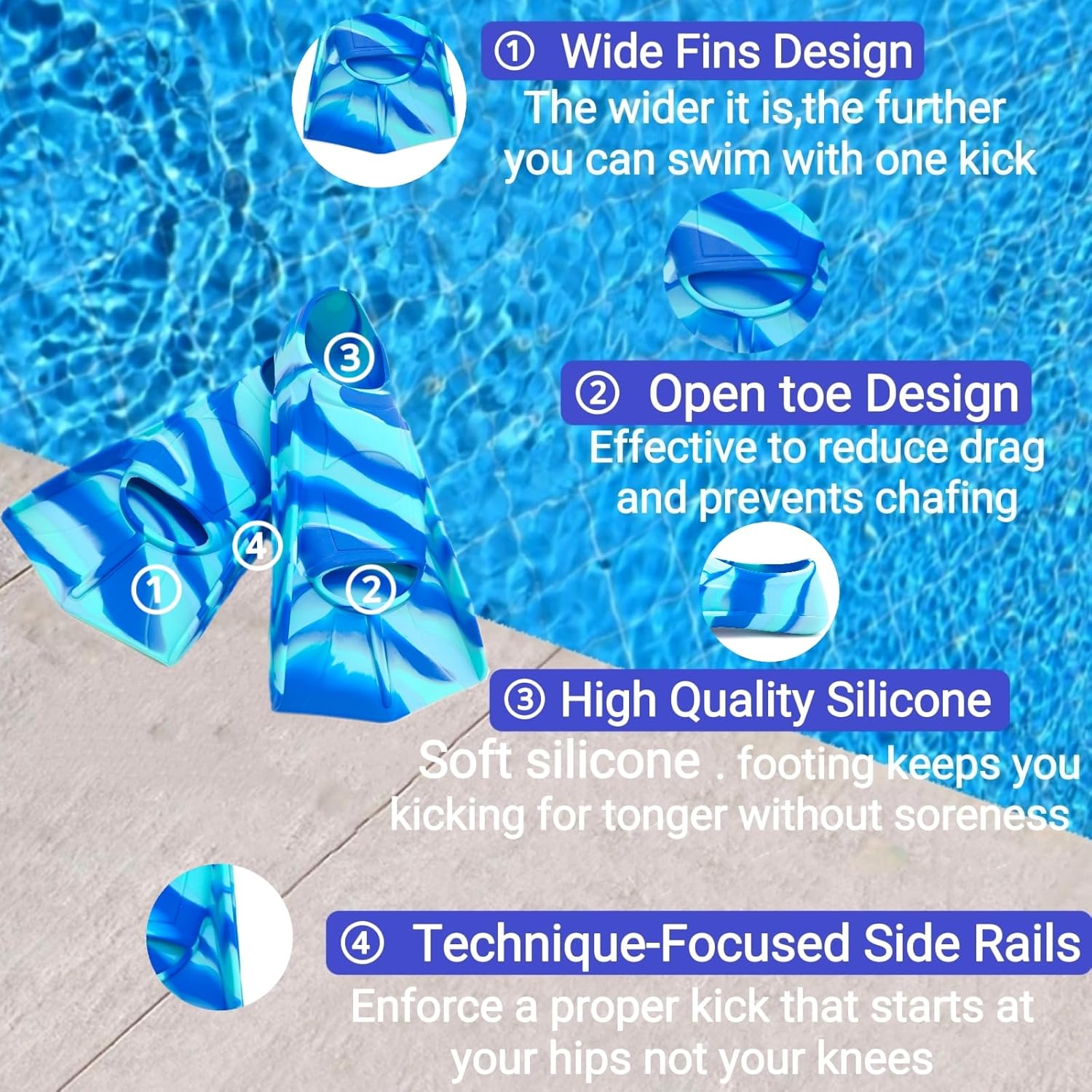 Fadgesy Swimming Training Fins,Comfortable Silicone Flippers for Swimming and Diving,Size Suitable Kids Girls Boys Adult