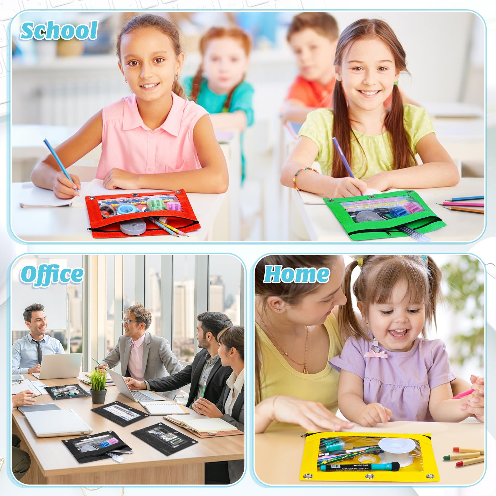 SpringFlower 36 Pack Pencil Pouch for 3 Ring Binder, Binder Pencil Pouch, Pencils Pouches for Binders with Smooth Zipper in 6 Assorted Colors for School, Office Supplies