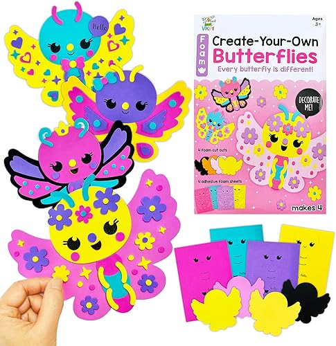 VKPI Kit de regalo de 4 piezas de espuma EVA, creativo para hacer tus propias mariposas, proyectos de manualidades de papel de dibujos animados para