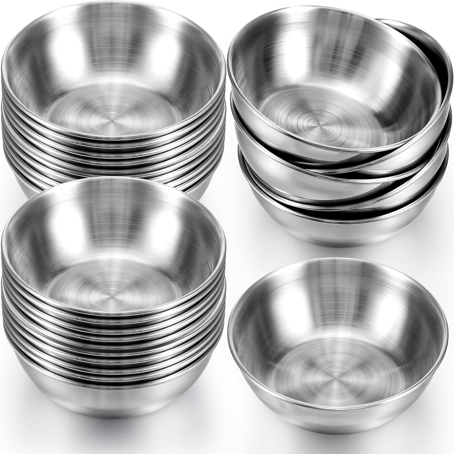 30 Pack Small Stainless Steel Bowl Sauce Dishes 3.3 Inch Round Seasoning Sushi Dipping Bowls Silver Mini Condiment Cups Metal Ingredient Containers for Prep Appetizer Plates Set for Kitchen