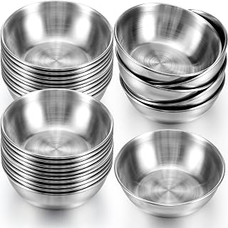 30 Pack Small Stainless Steel Bowl Sauce Dishes 3.3 Inch Round Seasoning Sushi Dipping Bowls Silver Mini Condiment Cups Metal Ingredient Containers for Prep Appetizer Plates Set for Kitchen