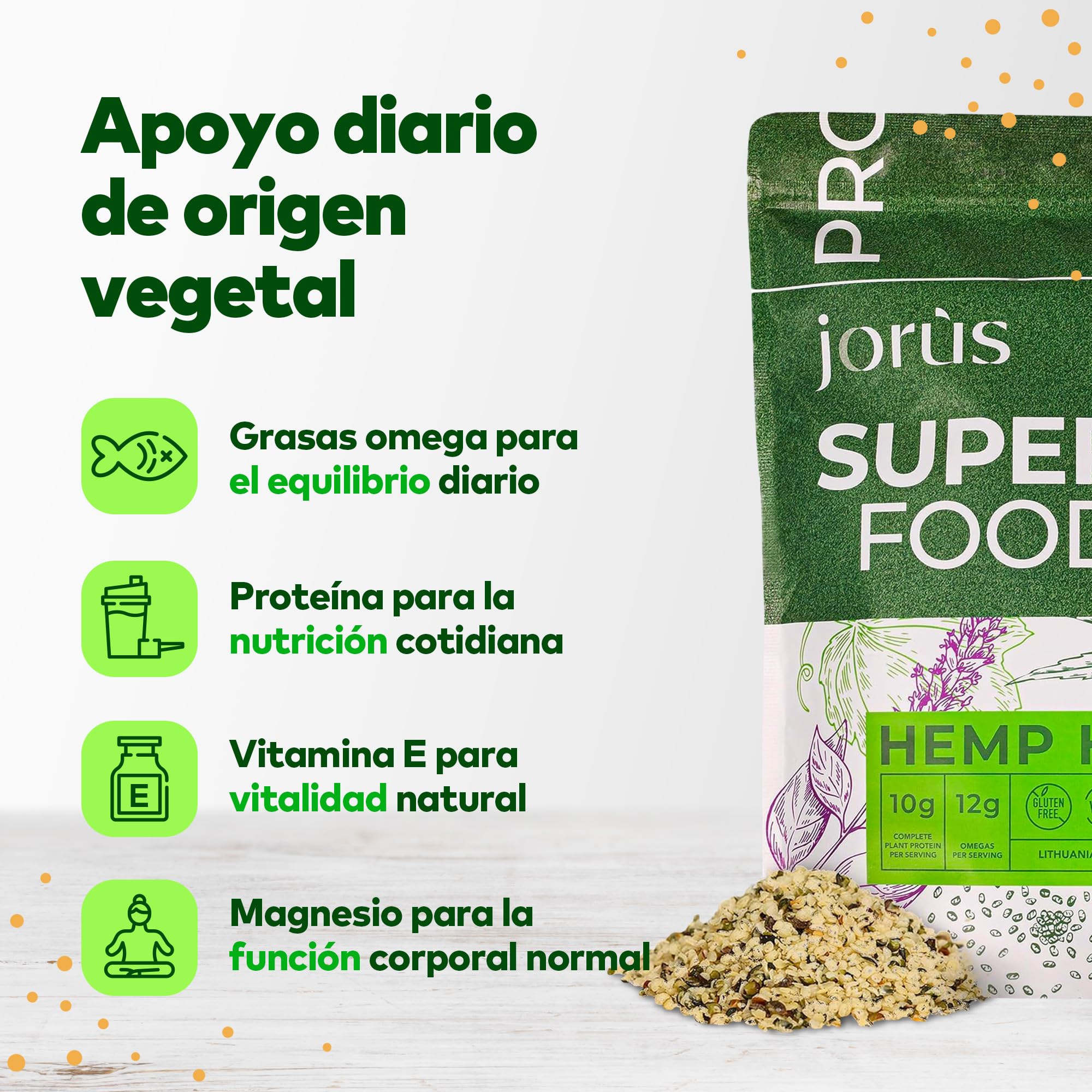 Jorus Semillas de Cáñamo Naturales Descascaradas y Crudas 1kg – Fuente Rica en Omega 3 y 6, Proteína y Fibra, Perfectas para una Dieta Saludable, Origen Europeo, Sin Aditivos - Hemp Seeds