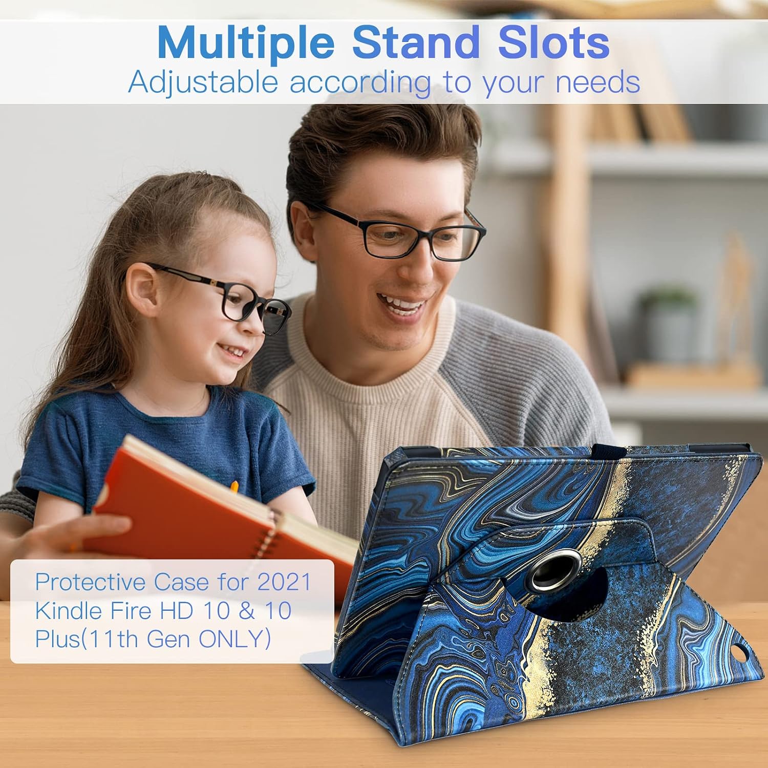 ZoneFoker All New 10 Tablet & 10 Plus (11th Generation, 2021 Released) Cover Case, 360 Protection Multi-Angle Viewing Stand Auto Sleep/Wake with Card Slots - Marble Ocean Blue