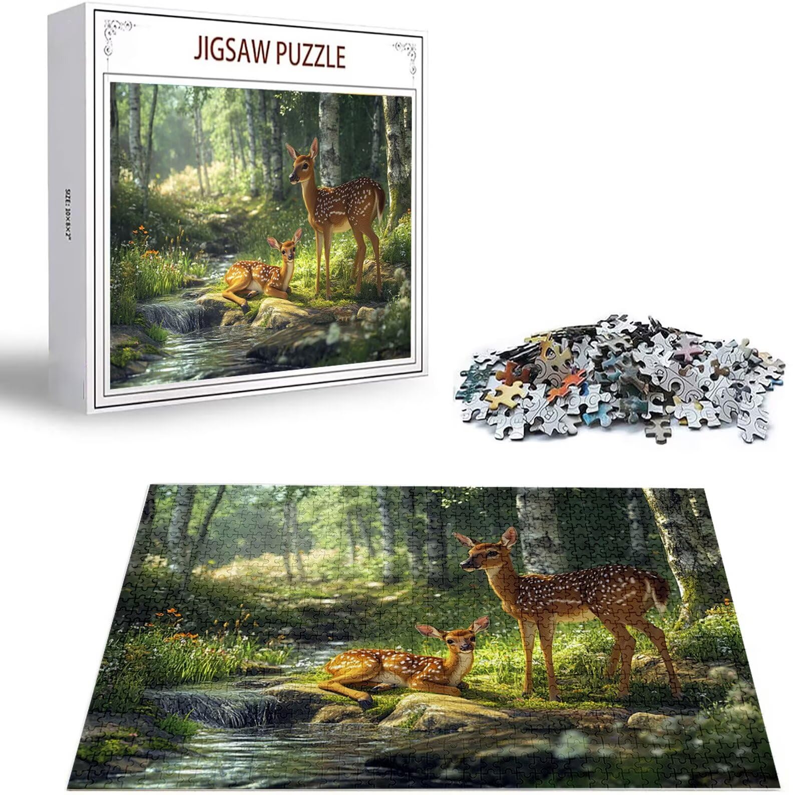 Puzzle Foresta Puzzle 2000 Pezzi Jigsaw Adulti DIY Classici Gioco, Puzzles a Forma di Cervo, Giochi Rilassamento e Intelligence per Ragazzi da 14 Anni 100 x 70 cm/2000 pcs con Regalo in Legno B-4361