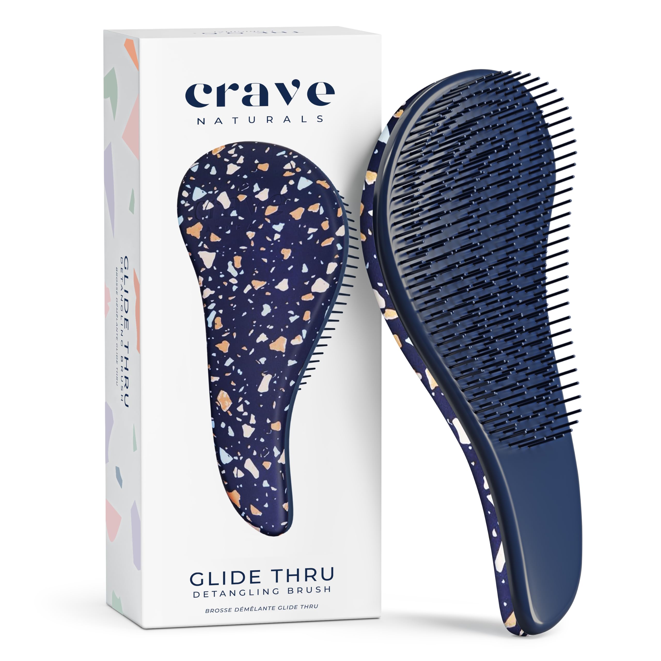 Crave Naturals Glide Thru Hair Brush - Detangler Brush for Curly, Straight, Wet or Dry Hair - Gentle Detangling Brushes for Adults, Kids, Toddlers - Hair Accessories for Women, 7.5"x3" - Terazzo