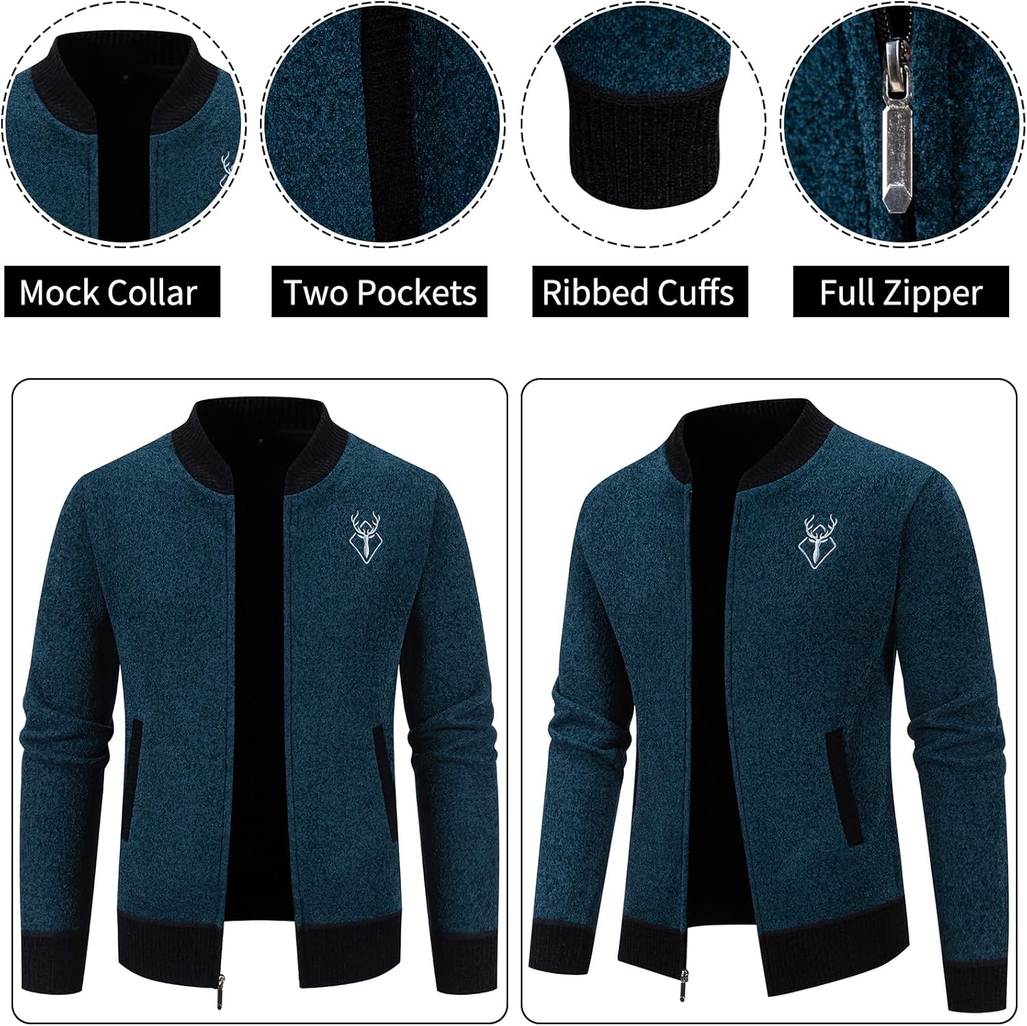 Mylldey Mens Casual Full Zip Cardigan Sweaters Cable Knit Jacket Sweater Men, US Size - Image 4