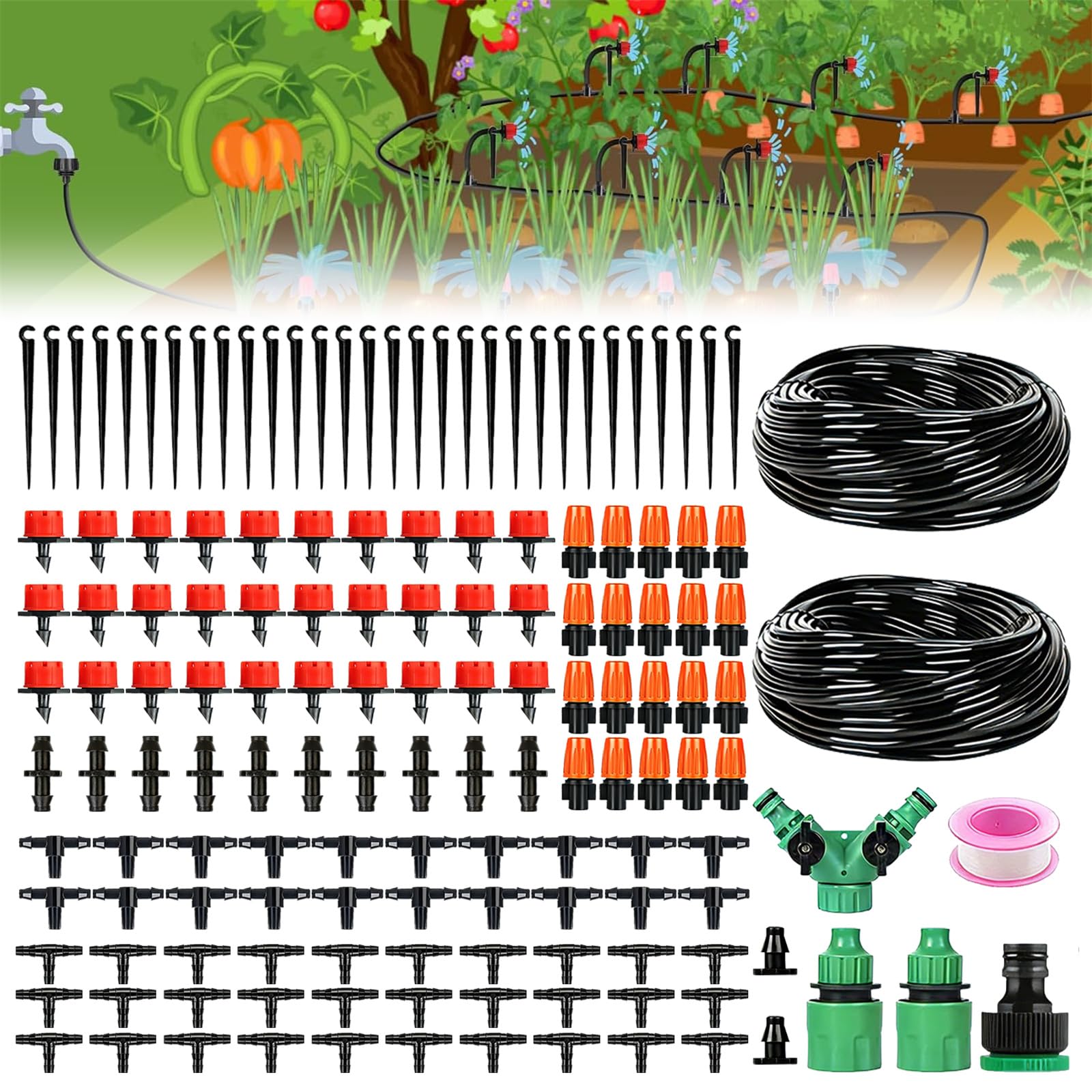 Tropfbewässerungsset aus ABS-PVC | 100-164FT Tropfbewässerungssystem for Gartengewächshaus-Rasenhofanlage(100FT)