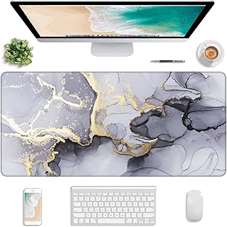 Atufsuat Extended Gaming Mouse Pad, XXL Large Desk Pad 30 x 14 Inch, Big Computer Keyboard Mousepad, Waterproof Mouse Mat with Stitched Edges and Non-Slip Base for Women Office Gaming, Grey Marble