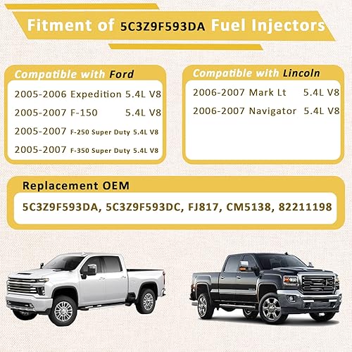 Miniatura 2 de Inyectores de combustible FJ817, compatible conFord 5.4L Expedition F150 F250 F350 Super Duty 2005 2006 2007, compatible conLincoln Mark LT