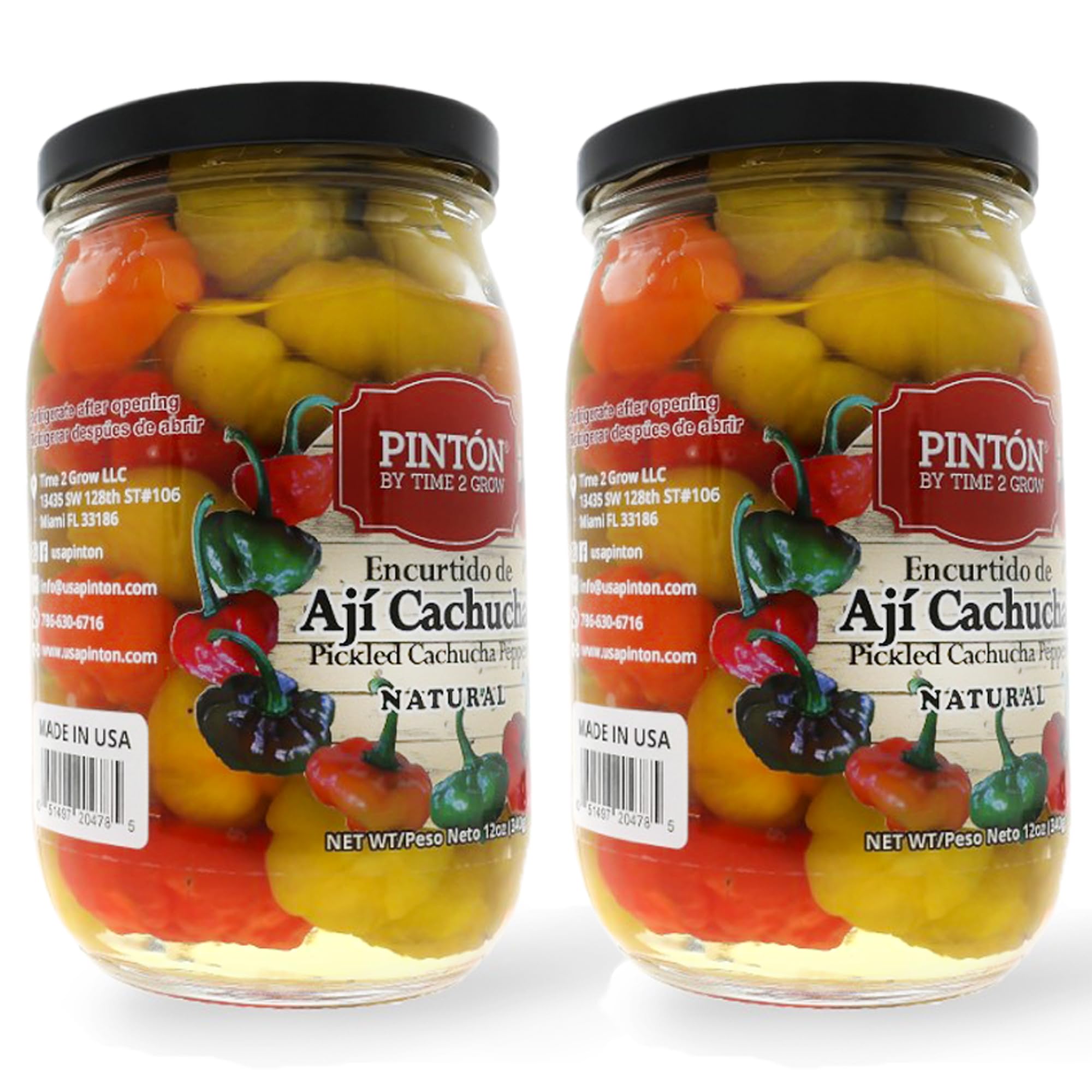 Sweet Pickled Peppers | Aji Cachucha Variety | Non-Spicy & Aromatic | Mild Peppers for Latin Cooking | Essential for Sofrito, Rice, and Stews | PINTON | 12 Oz Jars - Pack of 2