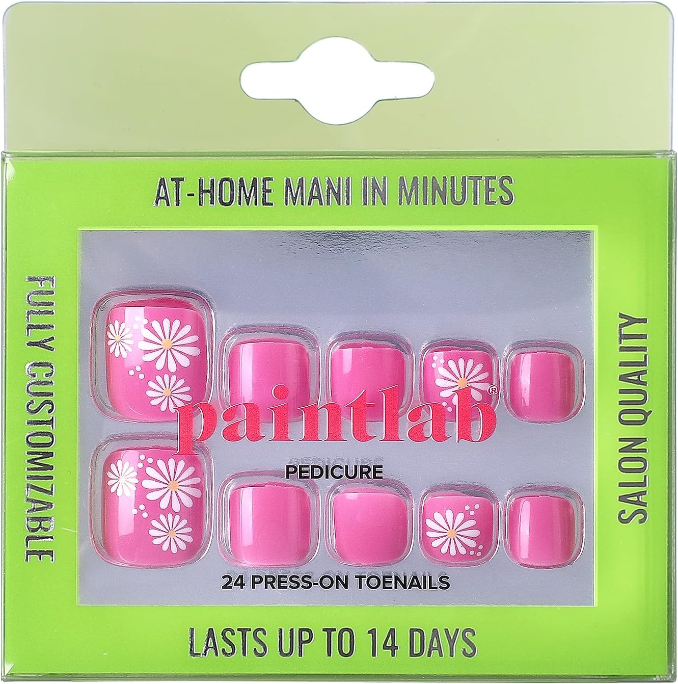 PaintLab Press On Pedicure Toes Nails Pink with Flowers Reusable Beauty