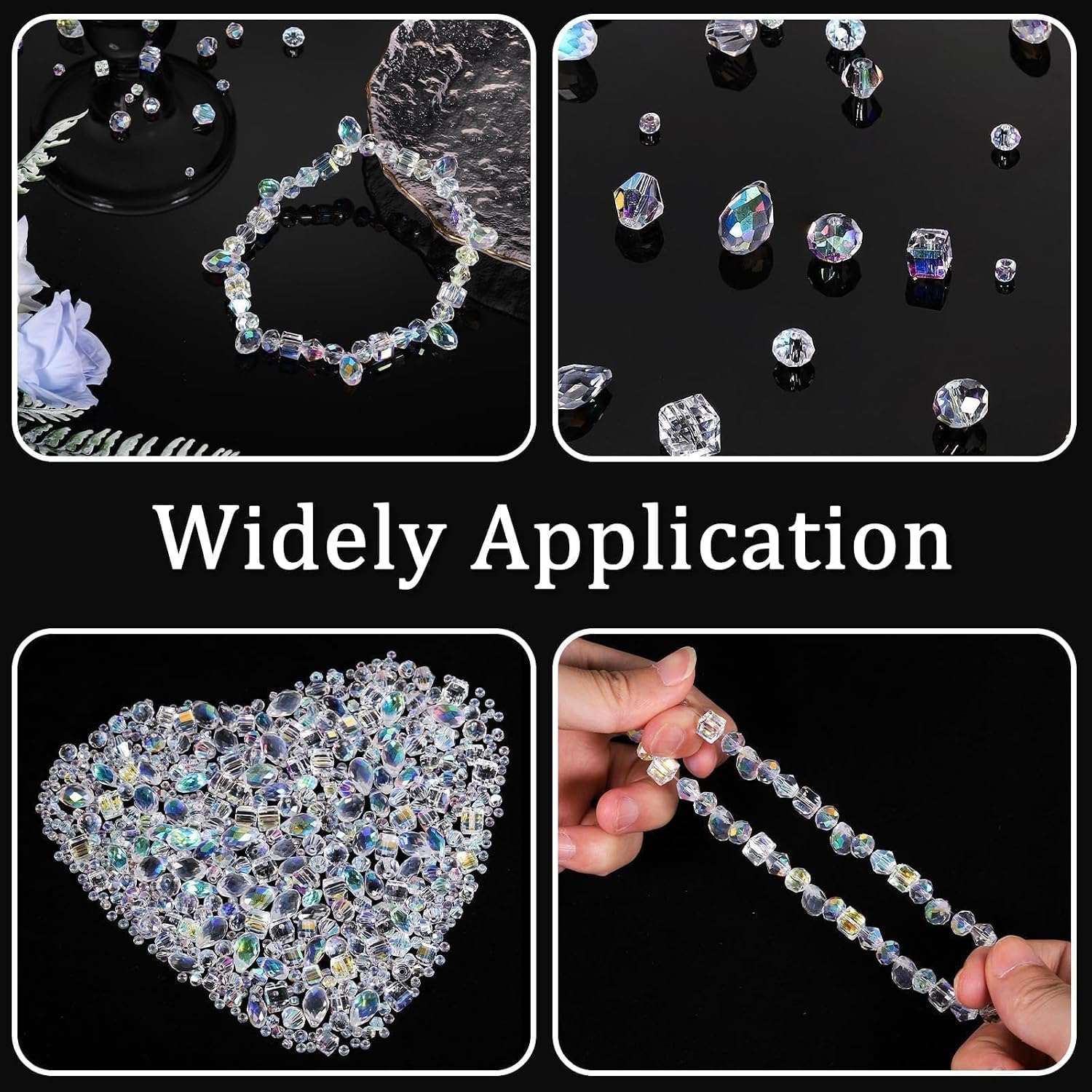 1500PCS Glass Beads for Jewelry Making, Assorted Faceted Crystal Beads Kit for Bracelet Earring Necklace, Horizontal Hole Crystal Teardrop for DIY Clear Christmas Gift (AB White)