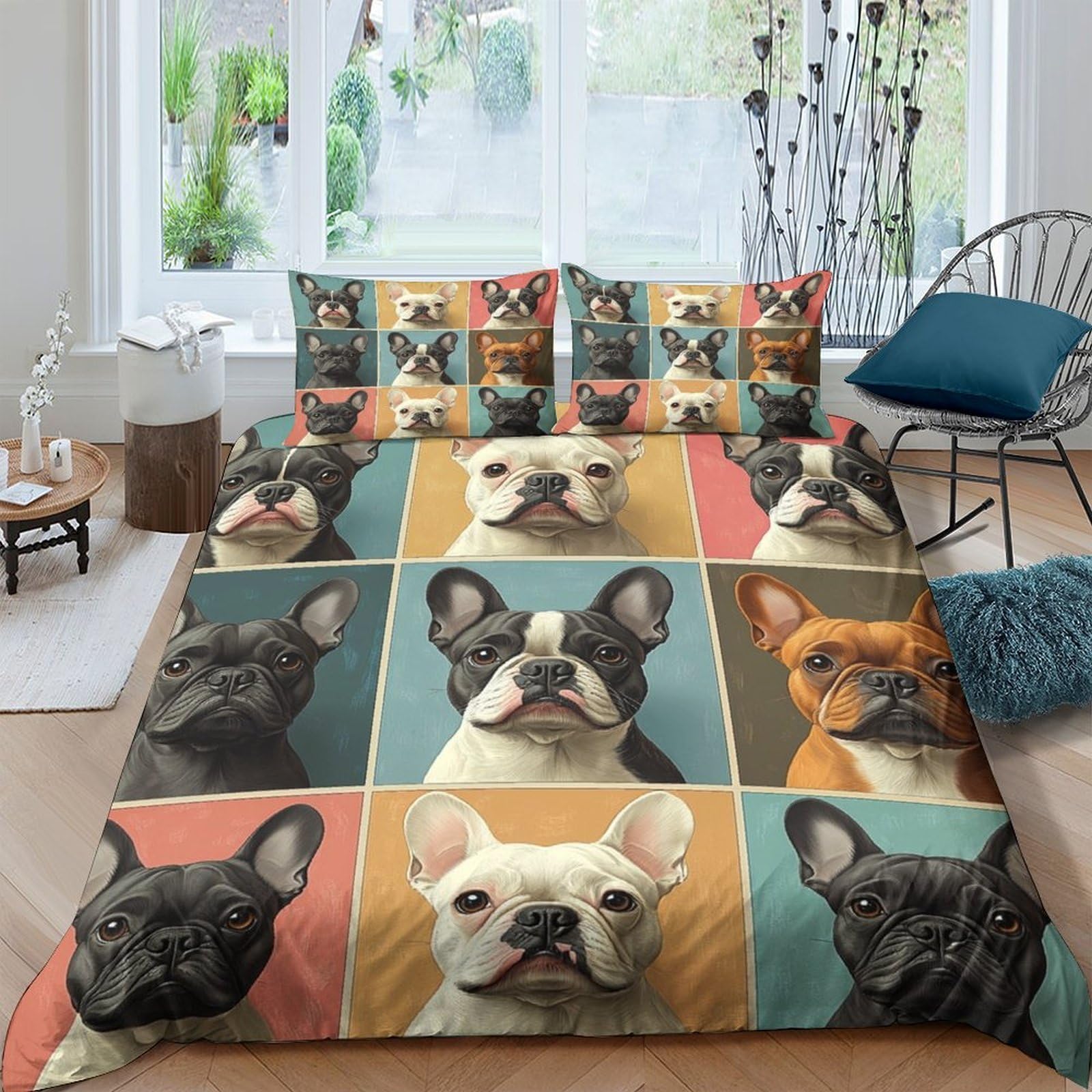 Ctjqhvkz Style-2 3D Printed French Bulldog Fitted Sheet Microfiber Colorful Dog Art Bed Cover For Bedroom Guest Room Mattress Decor Single（135X200cm）