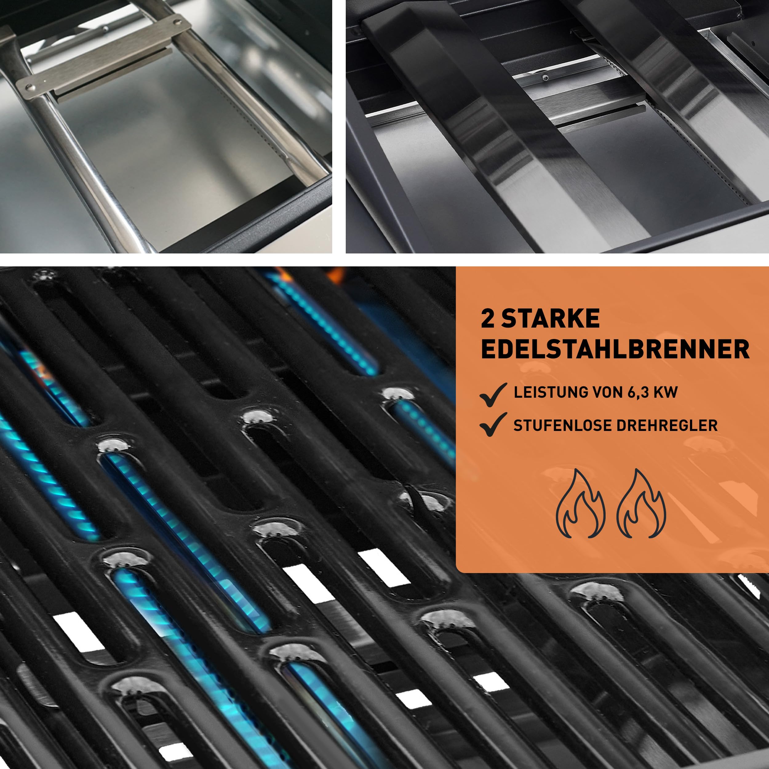 Heinrich´s Gasgrill, Grillwagen, 2Flächen Brenner aus Edelstahl, Balkon-Grill auf 2 Rädern, BBQ-Grill, Seitenablage klappbar, stufenlose Temperatursteuerung, Temperaturanzeige