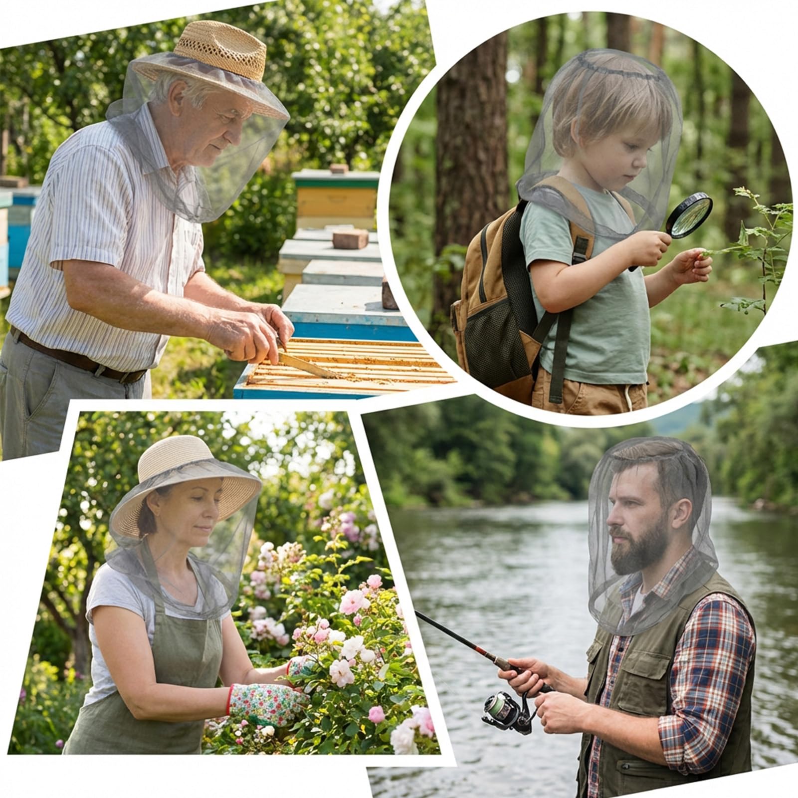 3 zanzariera, rete di protezione per la testa, zanzariera con maglie extra sottili, zanzariera per cappello, zanzariera, per giardinaggio, campeggio, escursionismo, pesca, apicoltura