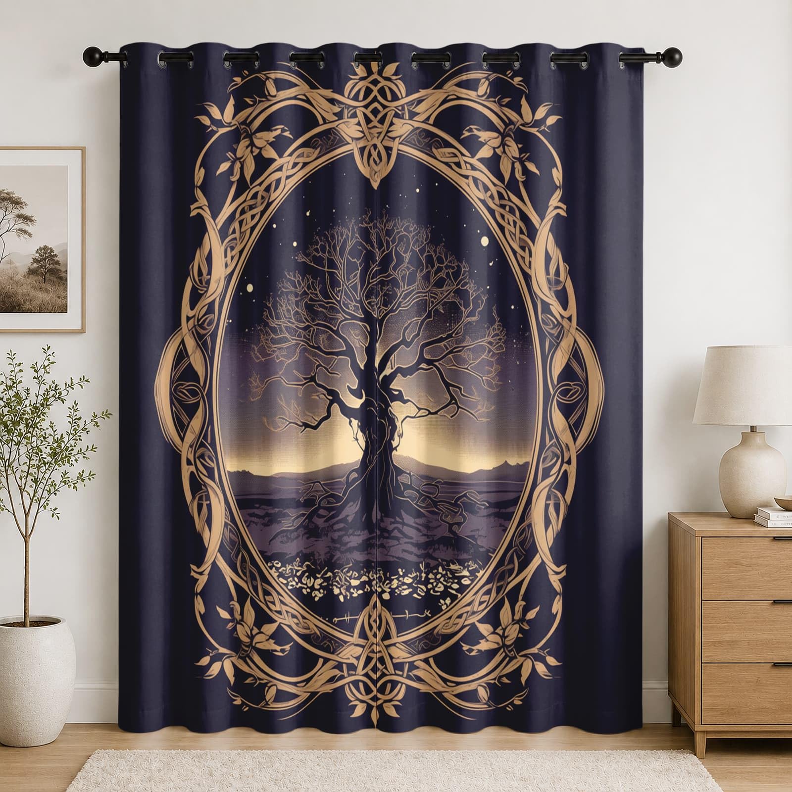 Genérico Aislantes Cortinas Opacas para NiñOs 140An x 260Al cm (2 Paneles), Tema del árbol de la Vida PoliéSter Cortinas Privacidad Morado Cortina con Ojales para Sala de Estar y Dormitorios