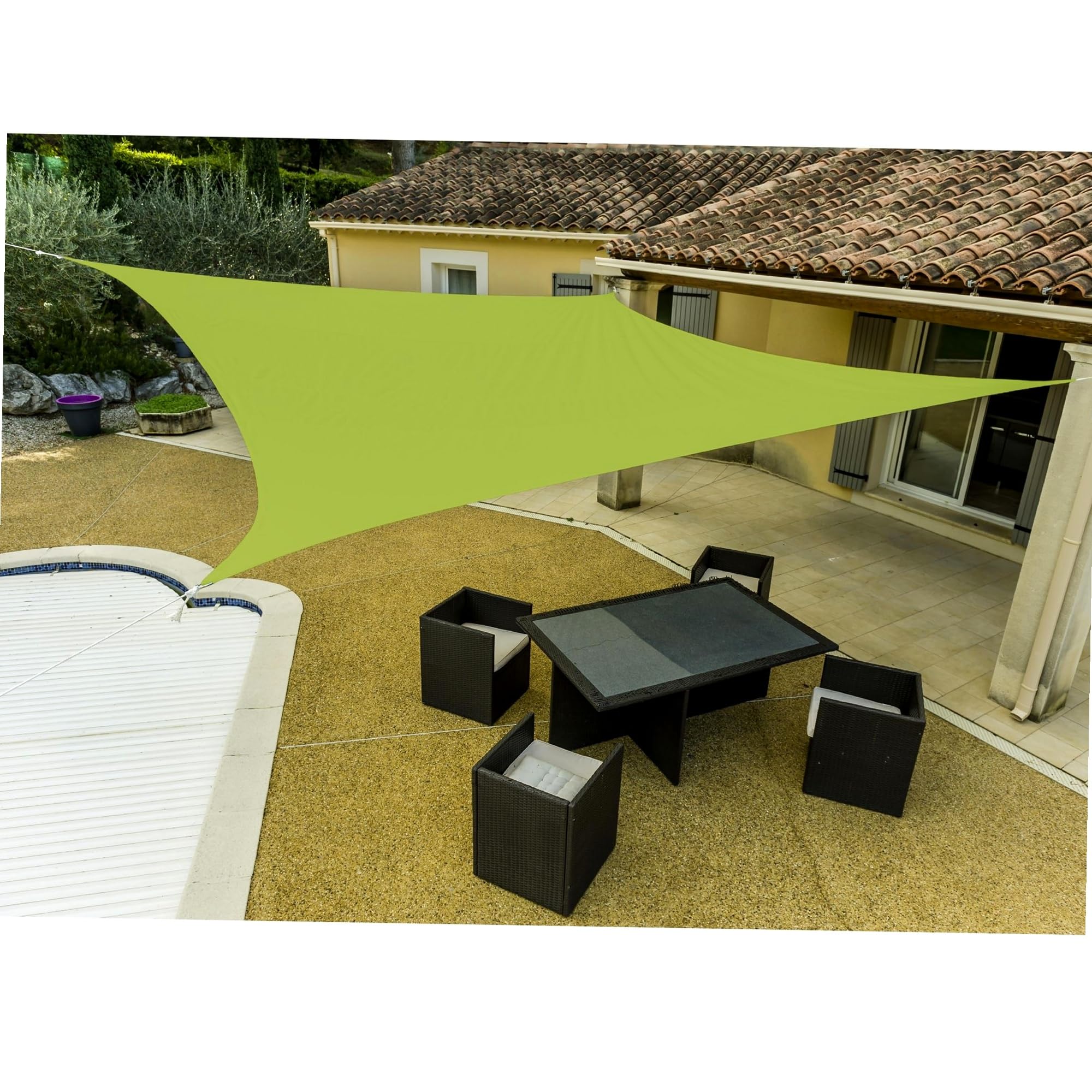 Voile d'ombrage verte rectangulaire 3x4m anti-chaleur pour terrasse brûlante