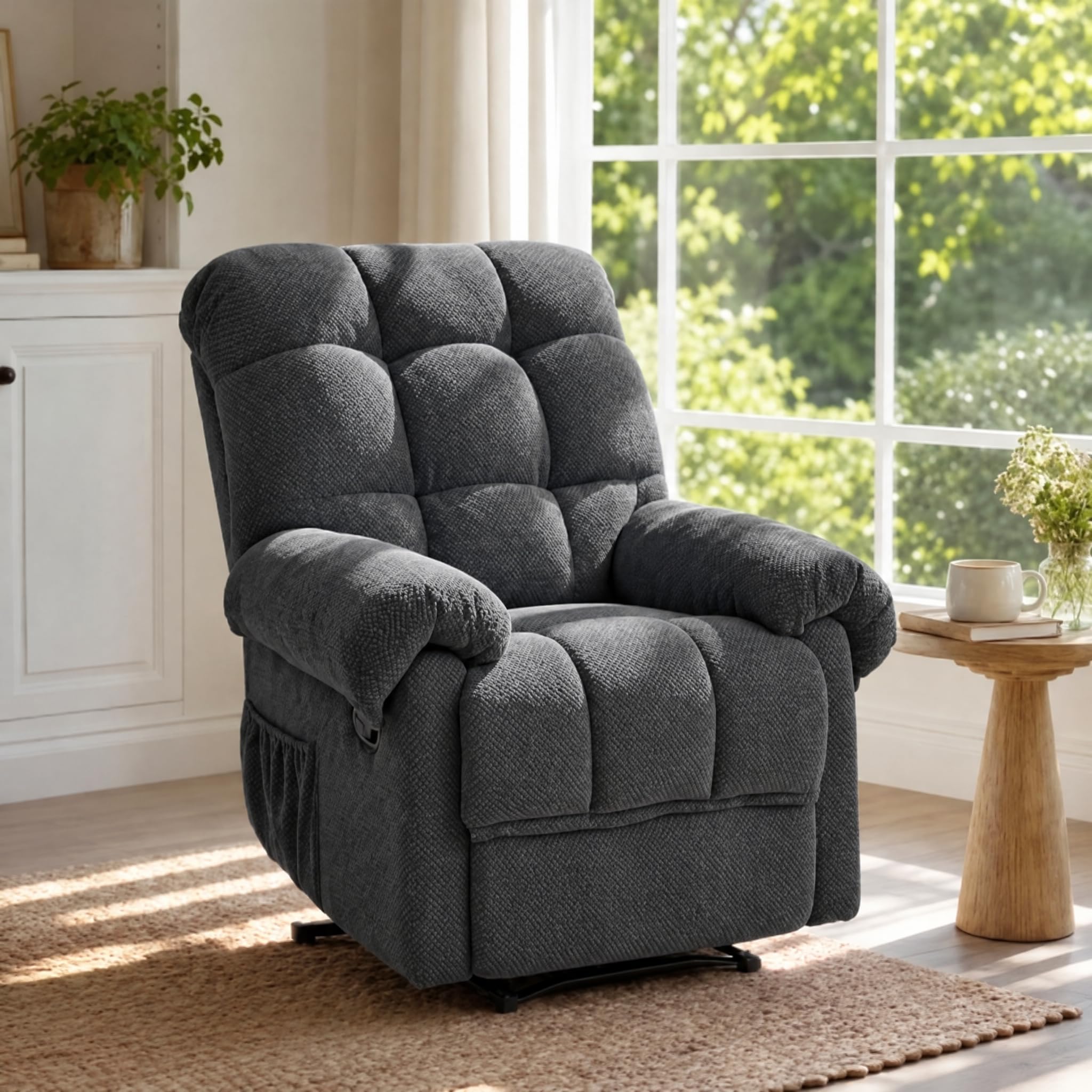 Oversized Manual Recliner Chair with Side Pockets for Home, Gray