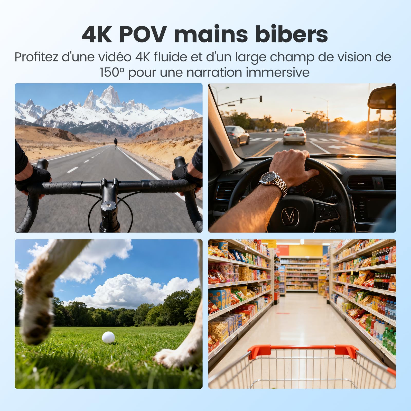 4K 30FPS Mini Caméra d'action, 64Go POV Mains Libres Caméra, 10m