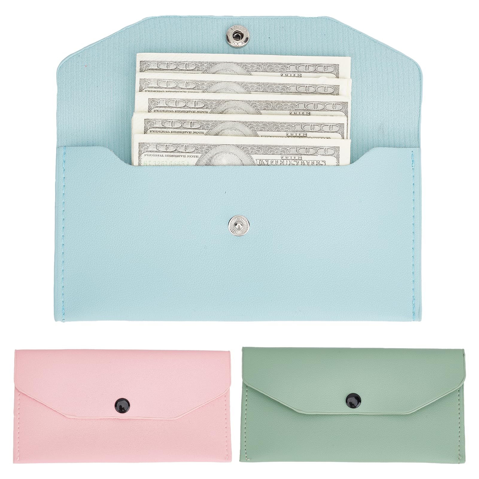 NICENEEDED 3 Pieces Money Cash Envelopes Bag, PU Leather Cash Money Pouch Money Envelopes Cash