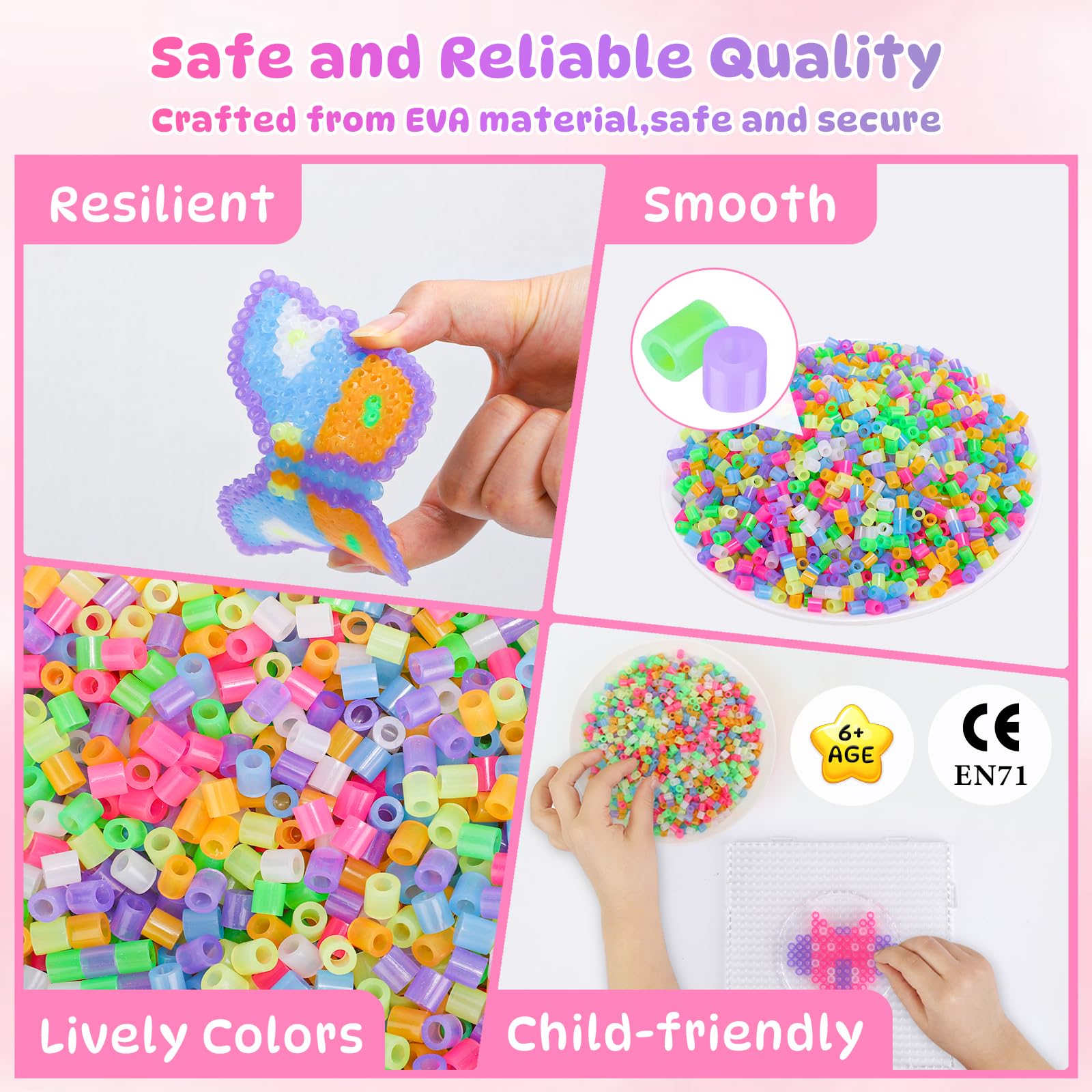 VYYTYYA – 3200 Perles à Repasser 7 Couleurs, 5 Mm, Phosphorescentes, DIY Enfant 6 Ans, EVA, Cadeau