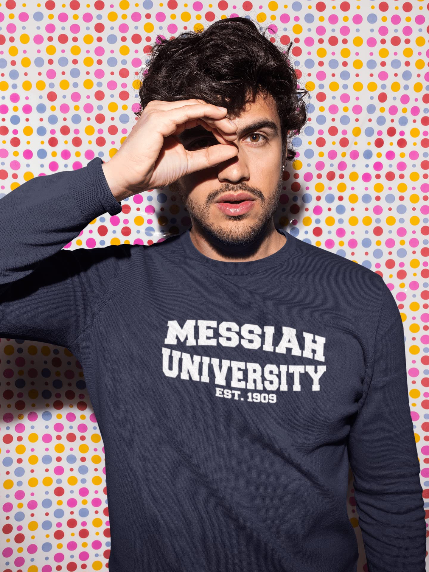 Messiah University est 1909 Unisex Crewneck Sweatshirt (Navy, Medium) - Messiah Falcons Apparel