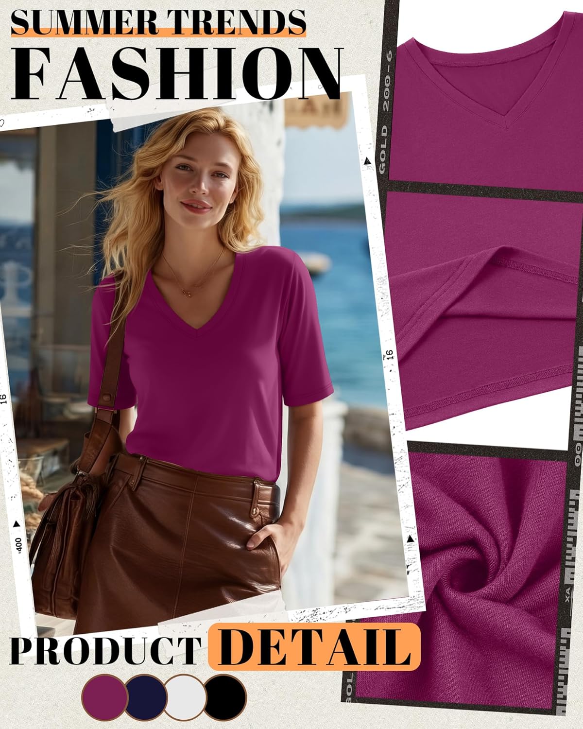 4 Pack Women's Half Sleeve Shirts V Neck Tops Elbow Length Loose Fit Straight Hem T Shirts Casual Summer Tees - Image 4