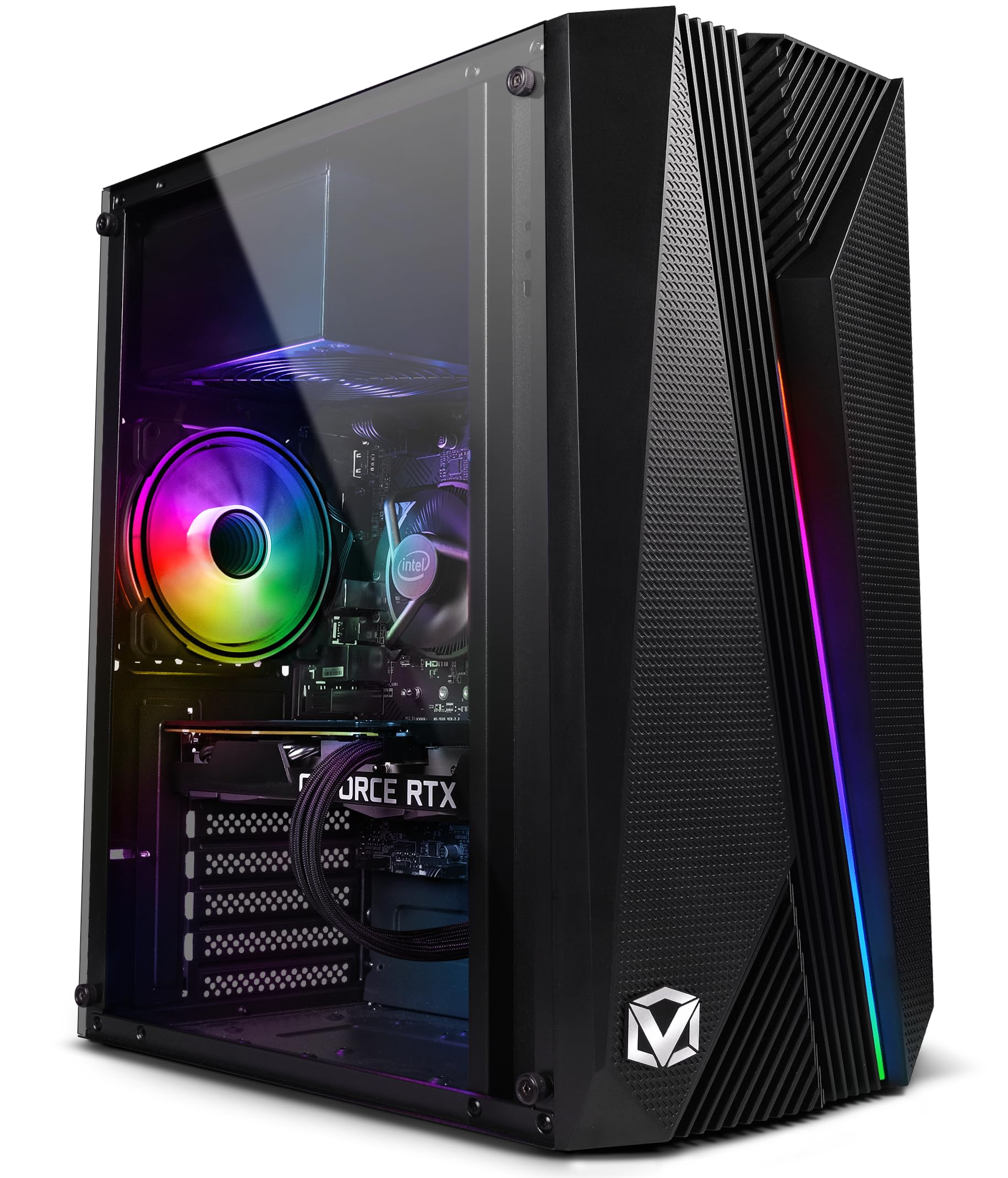 Vibox VTX-1 Boîtier de jeu PC ATX, panneau latéral en verre trempé, ventilateur RVB de 120 mm, noir