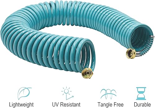 Miniatura 2 de AUTOMAN - Manguera de agua para jardín-retroceso, manguera de agua rizada de EVA de 50 pies con conectores de latón y divisor de manguera de jardín