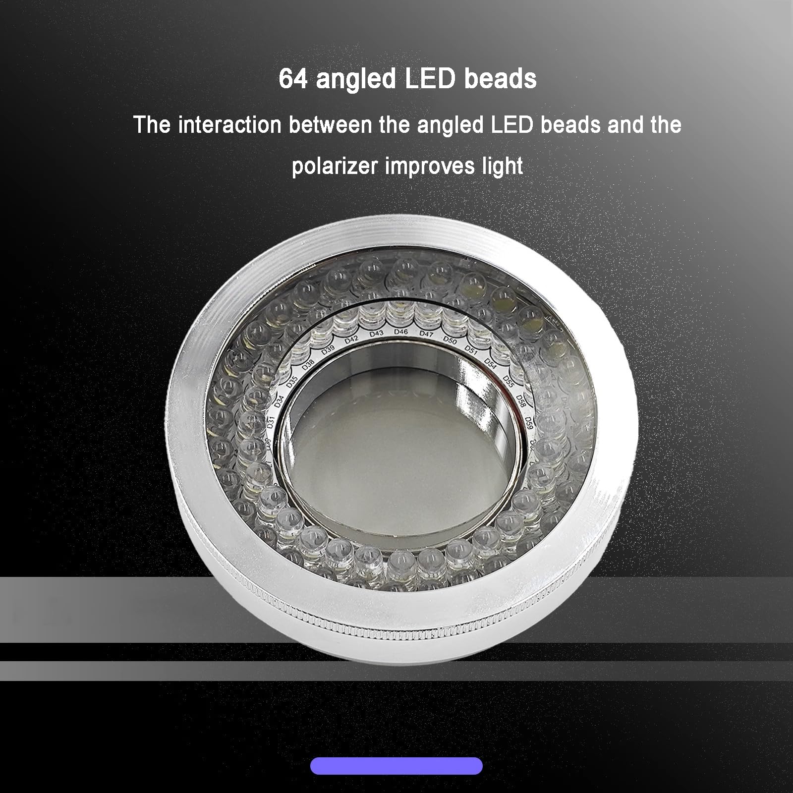 1 anillo de luz LED polarizado for microscopio, antideslumbrante de alto brillo con 64 cuentas LED for una observación clara