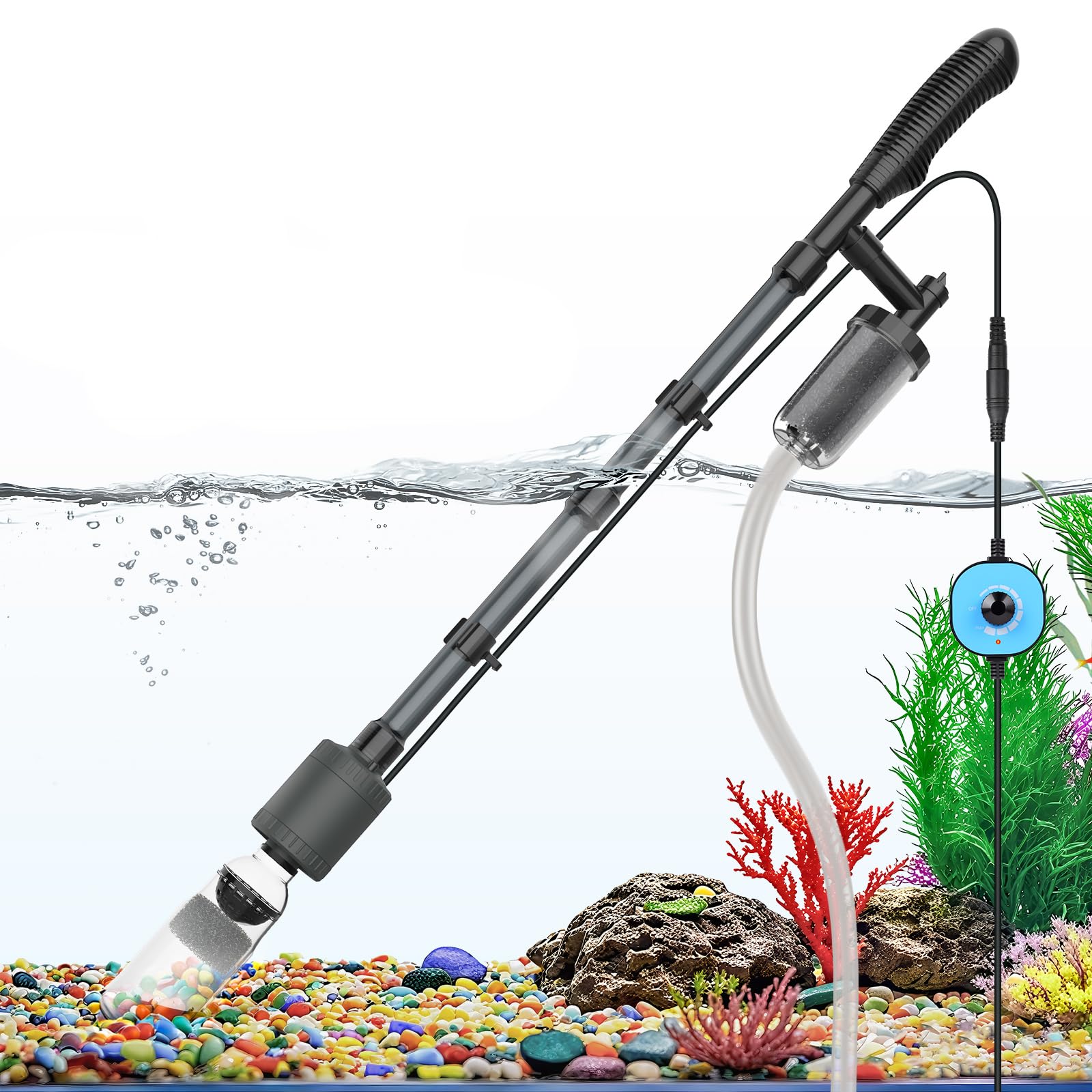 Fishnanny Electric Fish Tank Cleaner with Adjustable Flow DC Controller, 6-in-1 Multifunctional Aquarium Gravel Cleaner, 25W Electric Gravel Cleaner Fish Tank, Aquarium Vacuum Cleaner mit Accessories