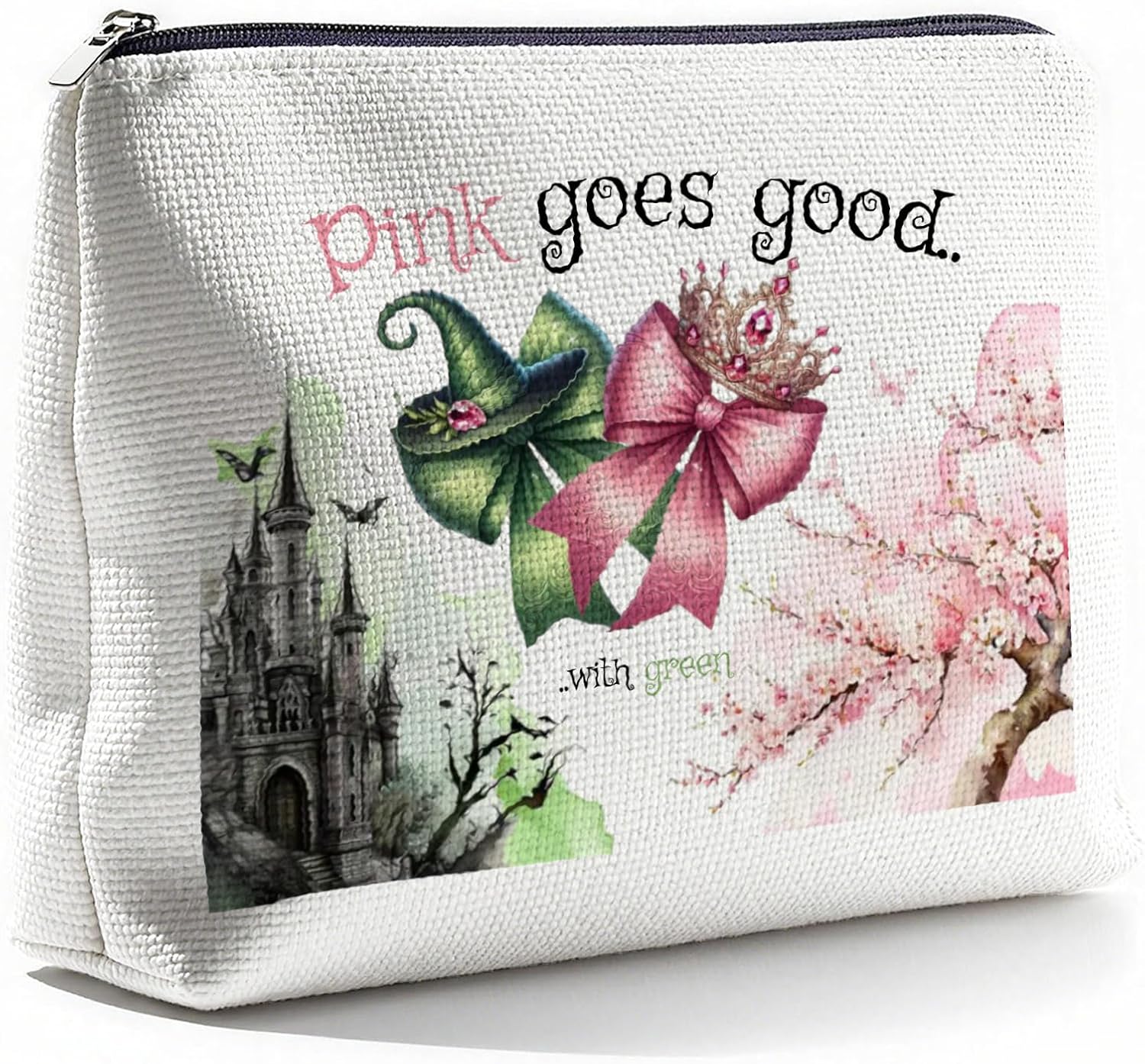 Witch Merchandise Makeup Bag Pink Goes Good with Green Movie Inspired Cosmetic Purse for Fans Witches Bag for Girls Women Birthday Gift Friendship