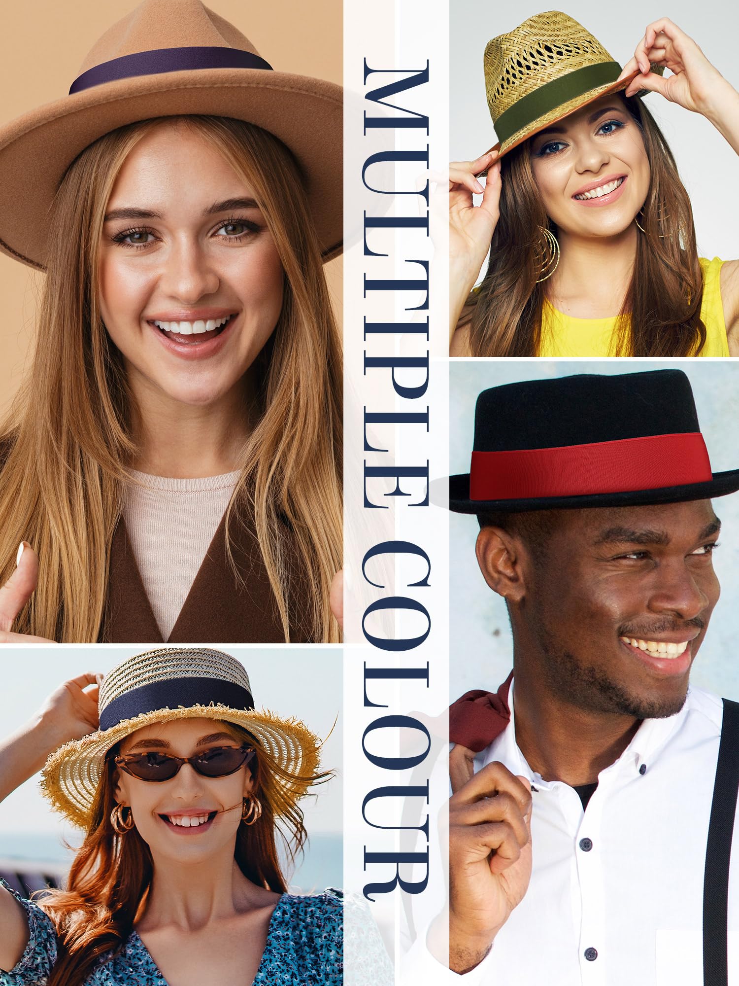 Liitrsh 15 Pcs Hat Band Stretchable Ribbon for Panama, Western Cowboy, Straw Hats - Women Men Accessories (Dark Colors)
