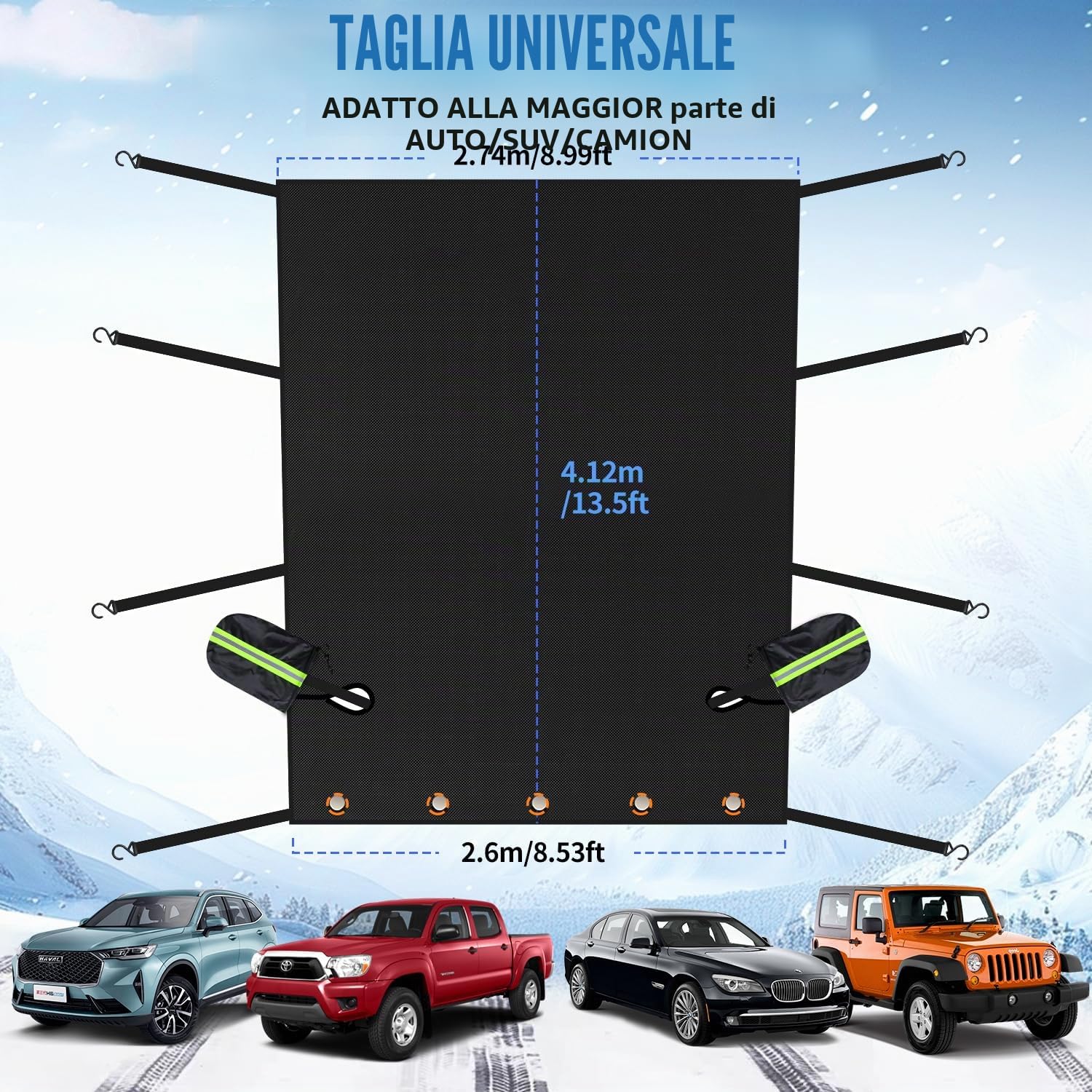iZoeL Copertura Parabrezza Auto 274 x 260 x 412 cm Protezione Magnetica Copri Parabrezza Invernale con Protezione Specchietto Retrovisore, Protegge da Vento Neve Brina UV, per Auto SUV Truck