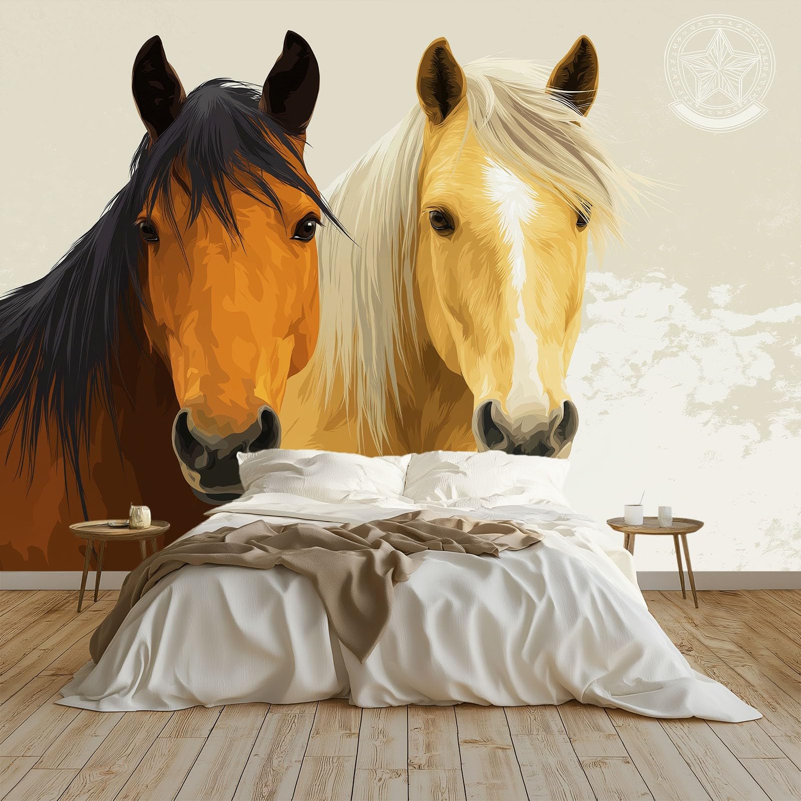 Papier peint animaux chevaux panoramique style peinture murale artistique