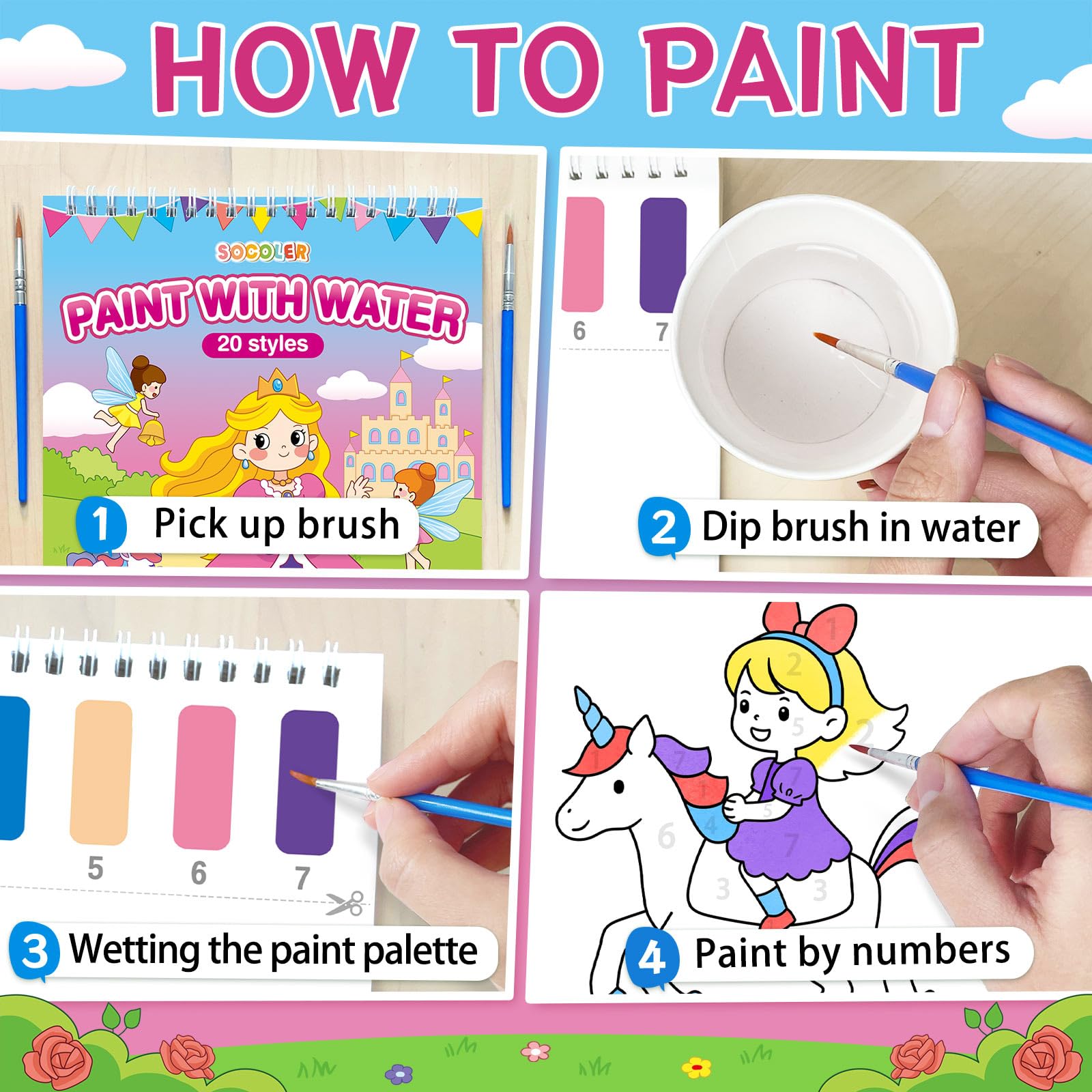 Water Coloring Books for Kids - Princess & Party -3 Water Coloring Books for Kids - Princess & Party -3