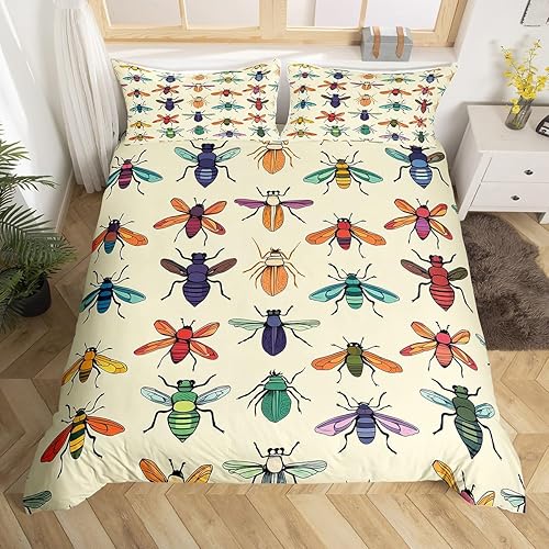 Erosebridal Juego de ropa de cama de escarabajos de acuarela, funda de edredón de reptiles coloridos para niños, adolescentes, niños y niñas, funda