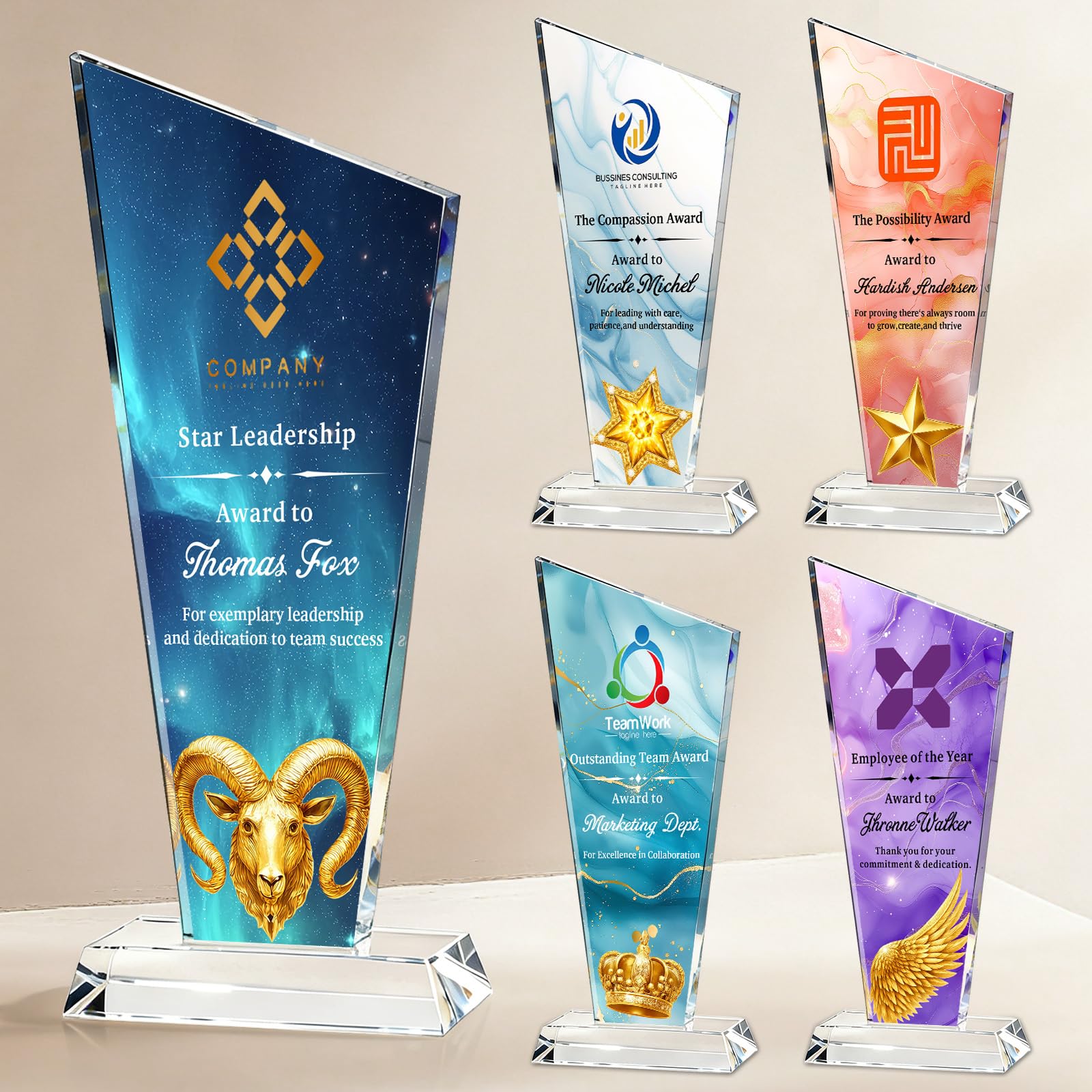 Custom Crystal Award Trophy for Employee Recognition-Personalized Corporate Award Plaque with Logo,Team Leadership & Employee of The Year Office Desk Award