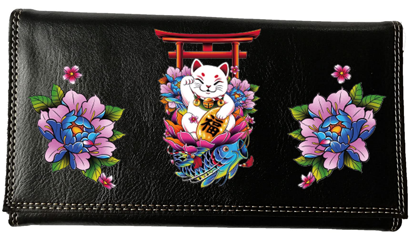 Syl'la Compagnon Tout-en-Un Porte chéquier en Simili Cuir Personnalisé Maneki-Neko