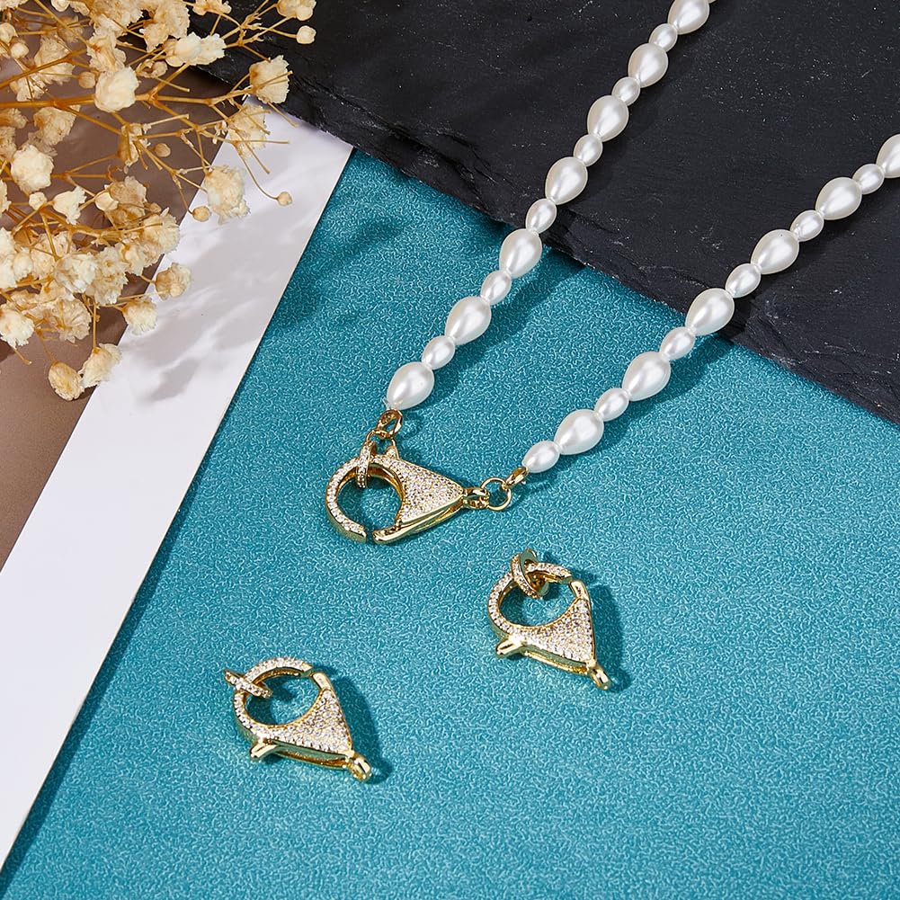 3 pezzi gioielli placcati in oro 18 carati, chiusura a moschettone, in ottone, zirconi, chiusura a moschettone, con anelli di piegatura per la creazione di gioielli, collane, bracciali