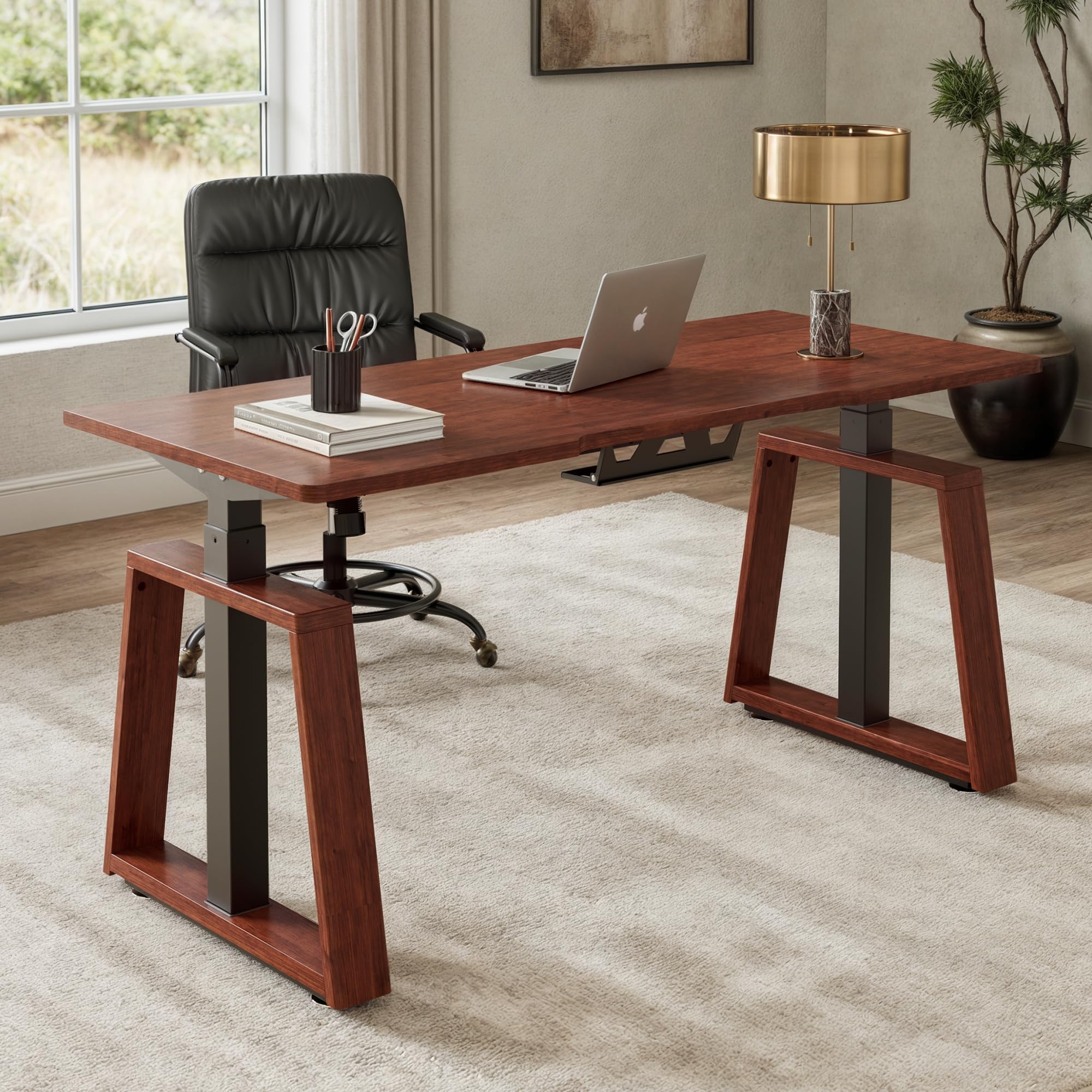 EUREKA ERGONOMIC Electric Standing Desk 63inch Executive Computer Desk Adjustable Height Desk Modern Trapezoidal Leg Sit Stand Desk