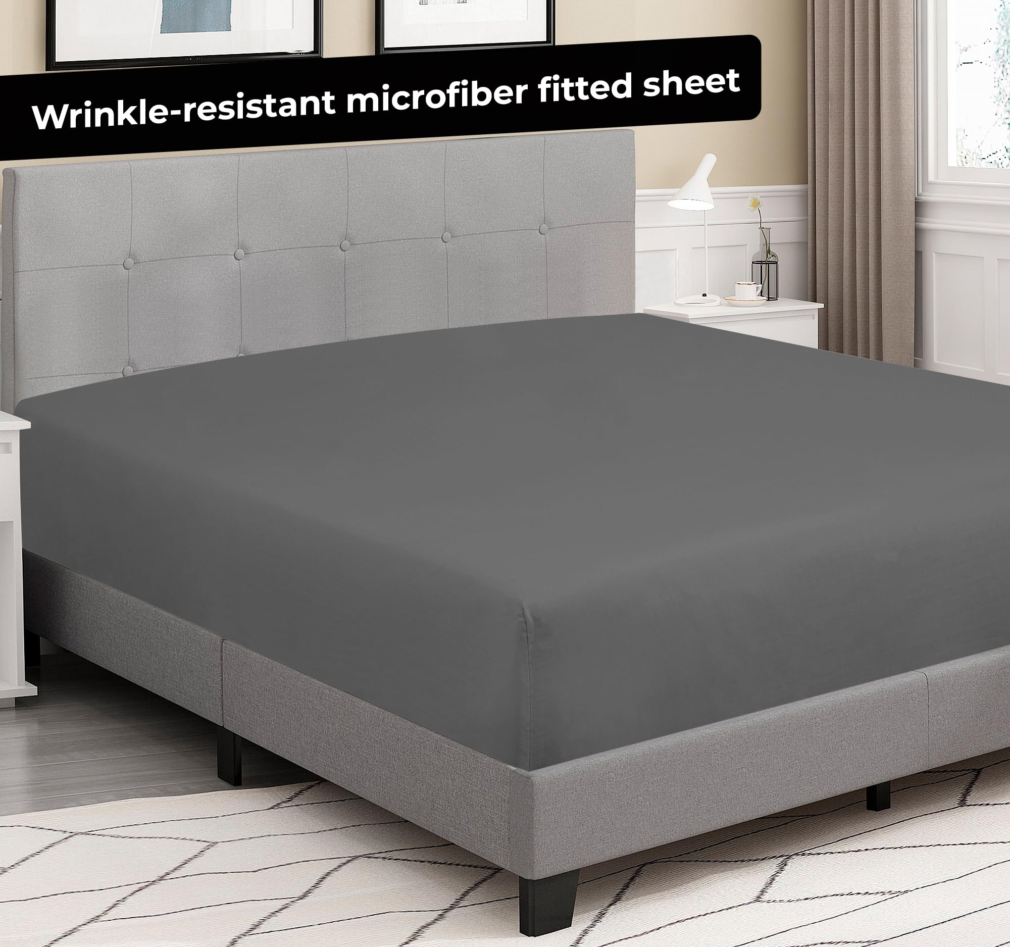ROYALE LINENS 2er-Pack Spannbettlaken, elastische Spannbettlaken, nur für Doppelbett, weich und atmungsaktiv, gebürstete 1800 Mikrofaser, schmutzabweisend, Hotelqualität, tiefe Tasche dehnbar bis 40,6