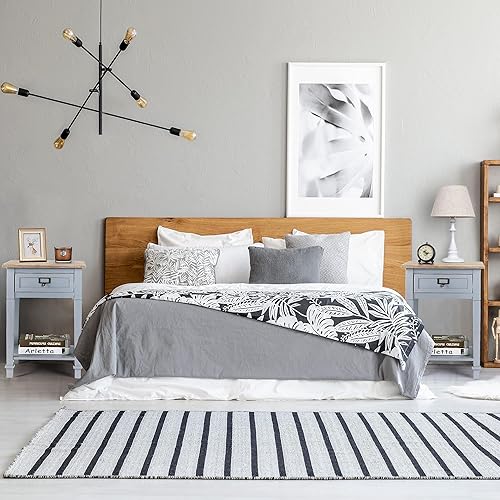 Miniatura 19 de Wnutrees Mesa auxiliar con estación de carga, 2 puertos USB y 2 tomacorrientes, mesita de noche con cajón y estante de almacenamiento abierto para