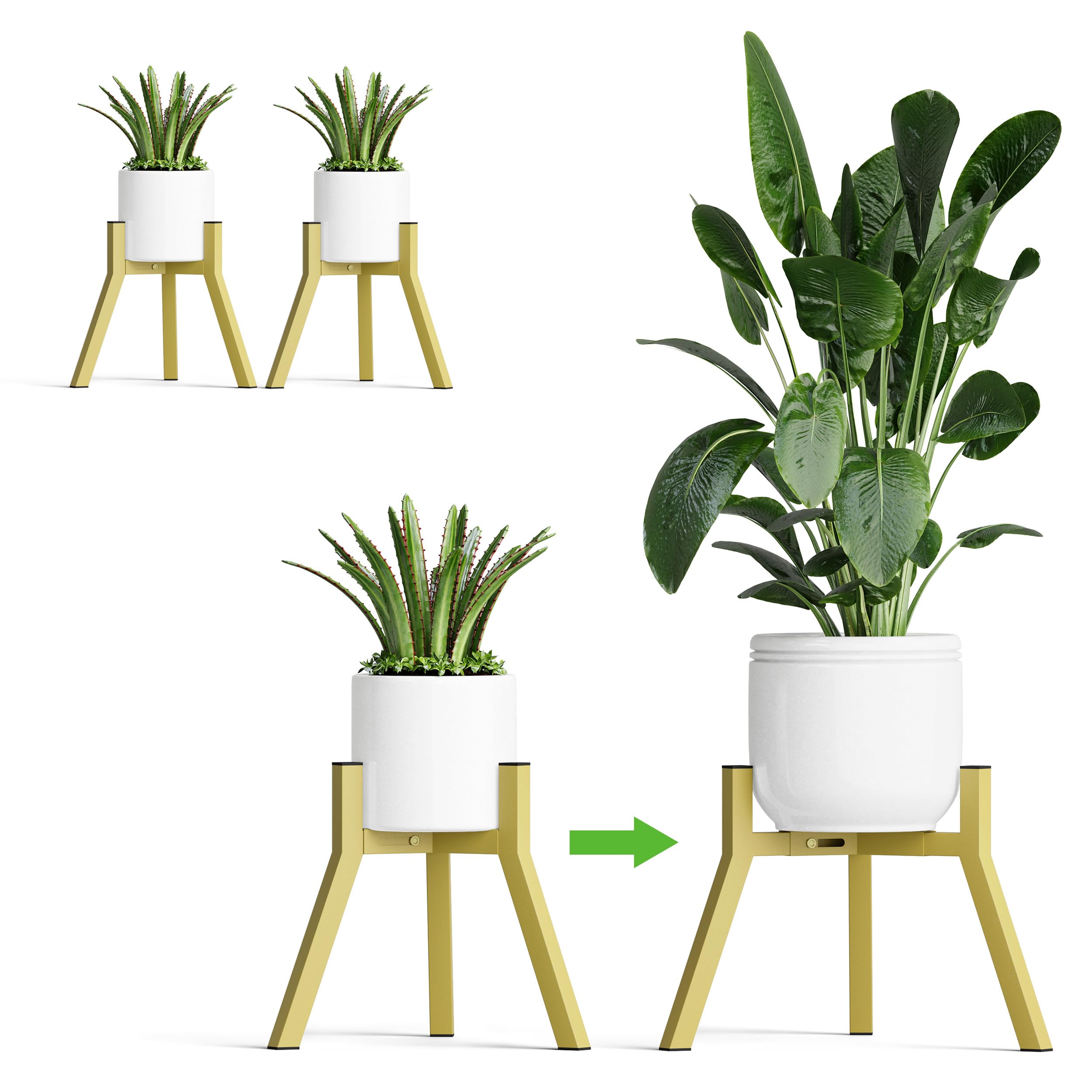 Juego de 2 Soportes Para Plantas y Maceteros Decorativos de Interior Ajustables de Metal Apto Para Macetas de Diferentes Tamaños Amarillo dorado PS-007GY-2