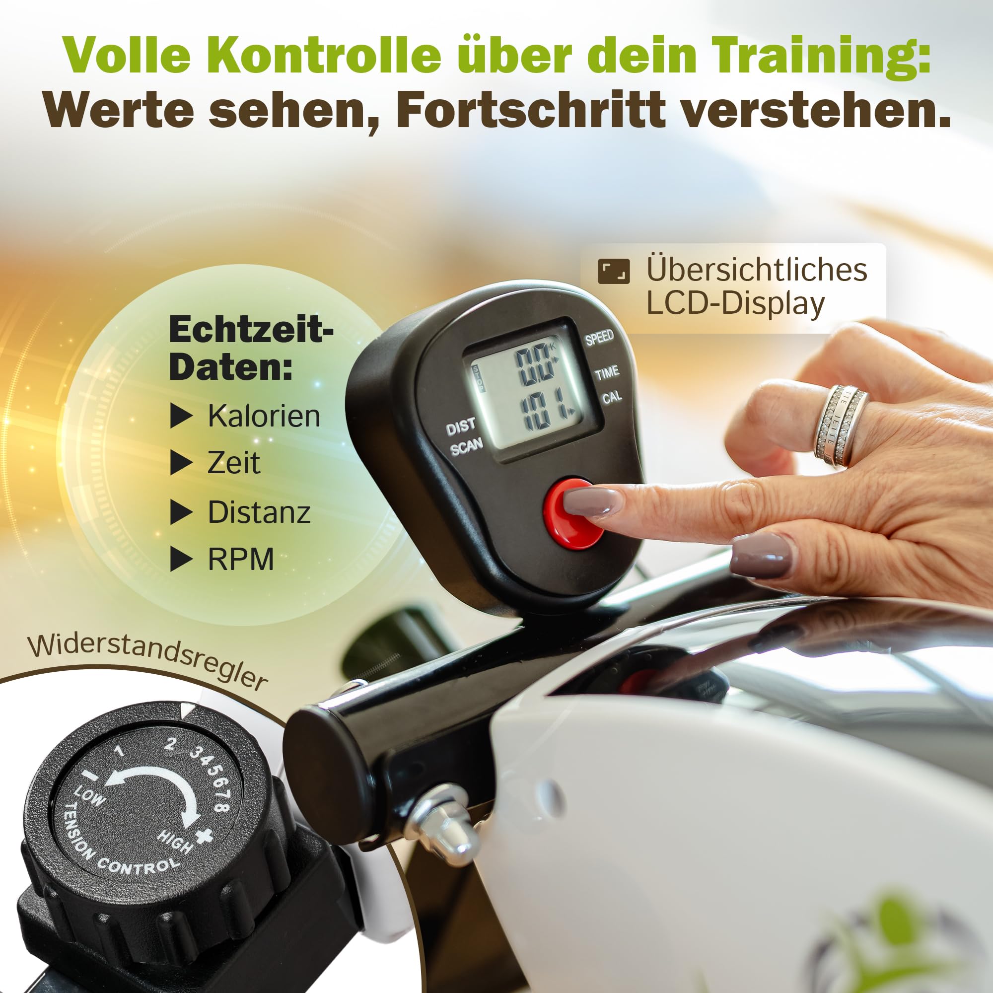 Wohltritt Pedaltrainer für Senioren höhenverstellbarer Heimtrainer gelenkschonender Armtrainer Beintrainer Tischfahrrad Deskbike