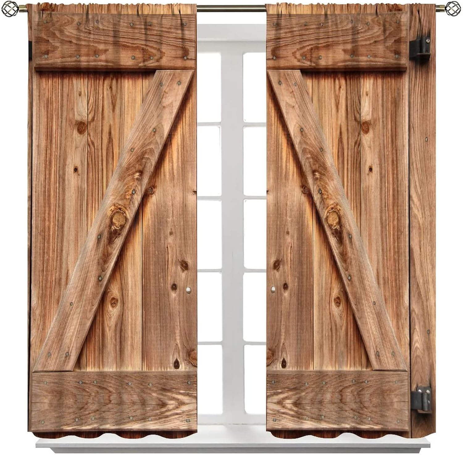 Rustic Wooden Barn Door Blackout Wooden Curtains, Wooden Brown Farmhouse Art Printed Curtains, for Living Room Decor 42x45in 2 Panels