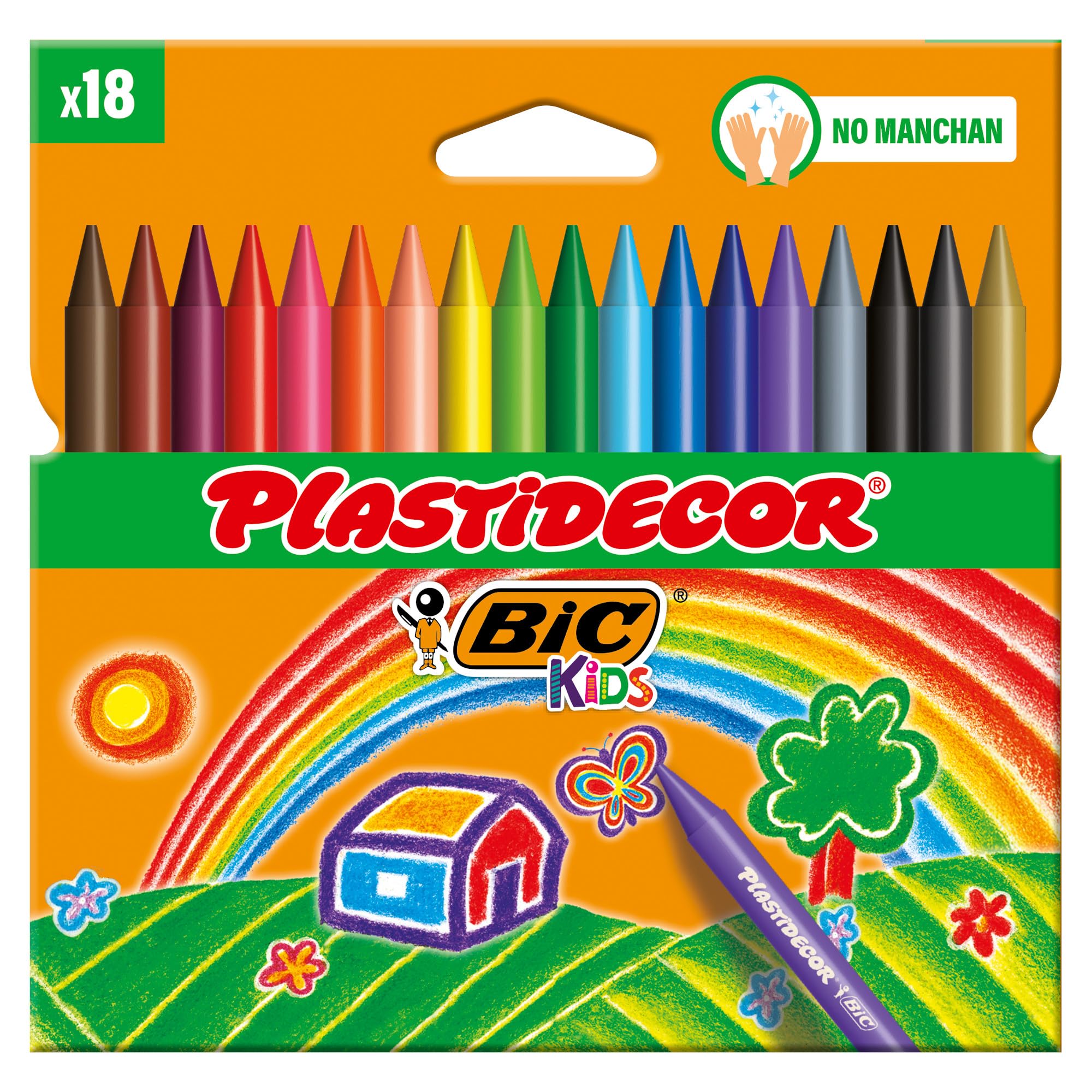 BIC Kids Ceras de Colores para Niños a Partir de 30 Meses, Plastidecor, Colores Surtidos, Clásico, Material Escolar, 18 Unidad (Paquete de 1)