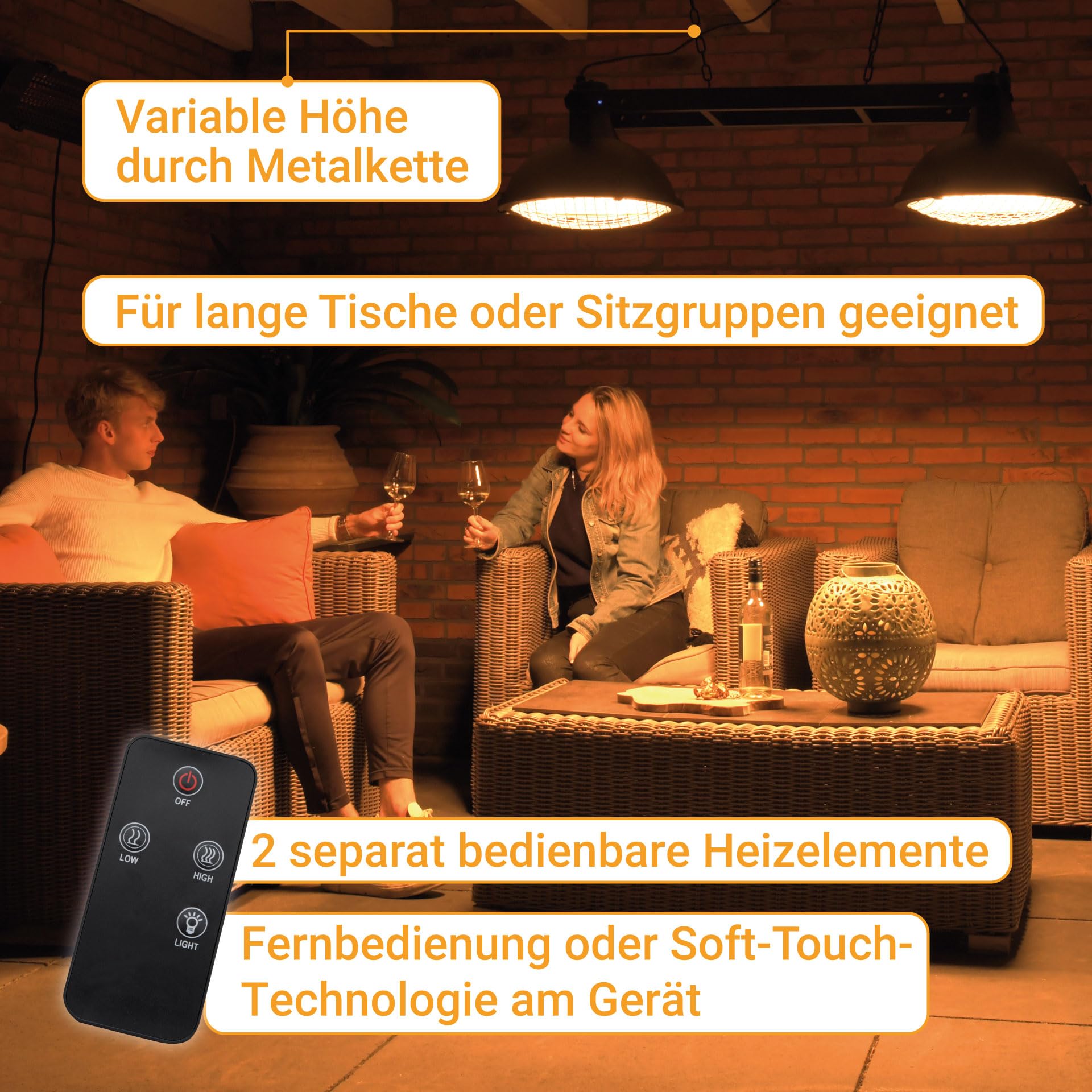 Sunred - Heizgerät Indus II Hängend 3000 - 3000 Watt - Heizstrahler - Terrassenheizung - Metall - Schwarz